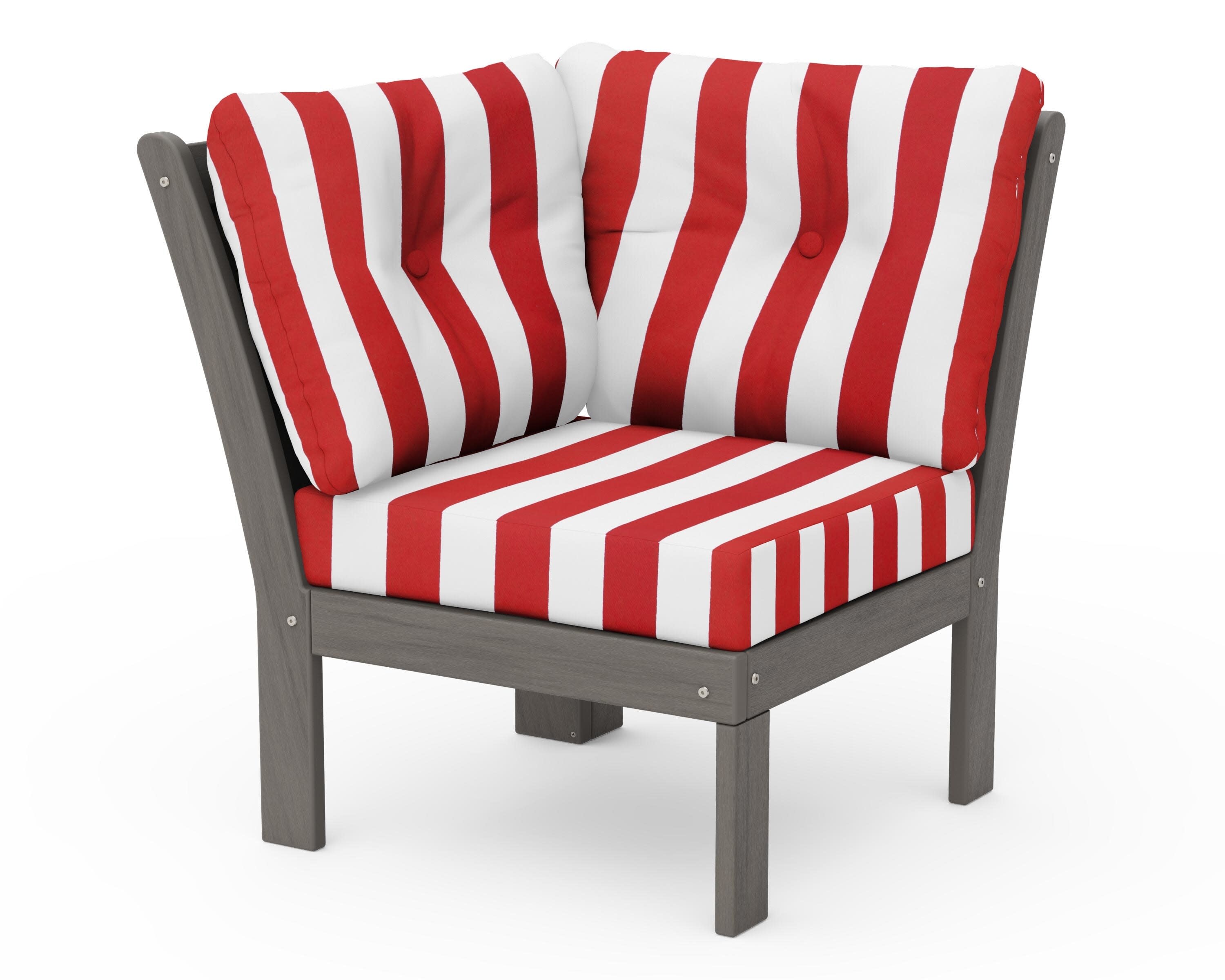 Vineyard Modular Corner Chair in Driftwood / Cabana Stripe Crimson