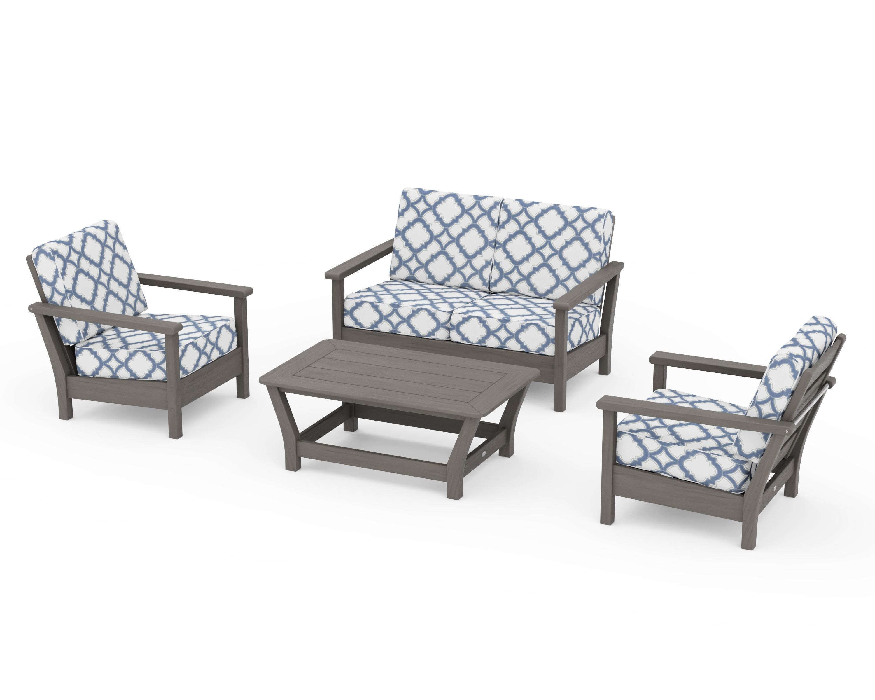 Harbour 4-Piece Deep Seating Set in Driftwood / Trellis Sky Blue