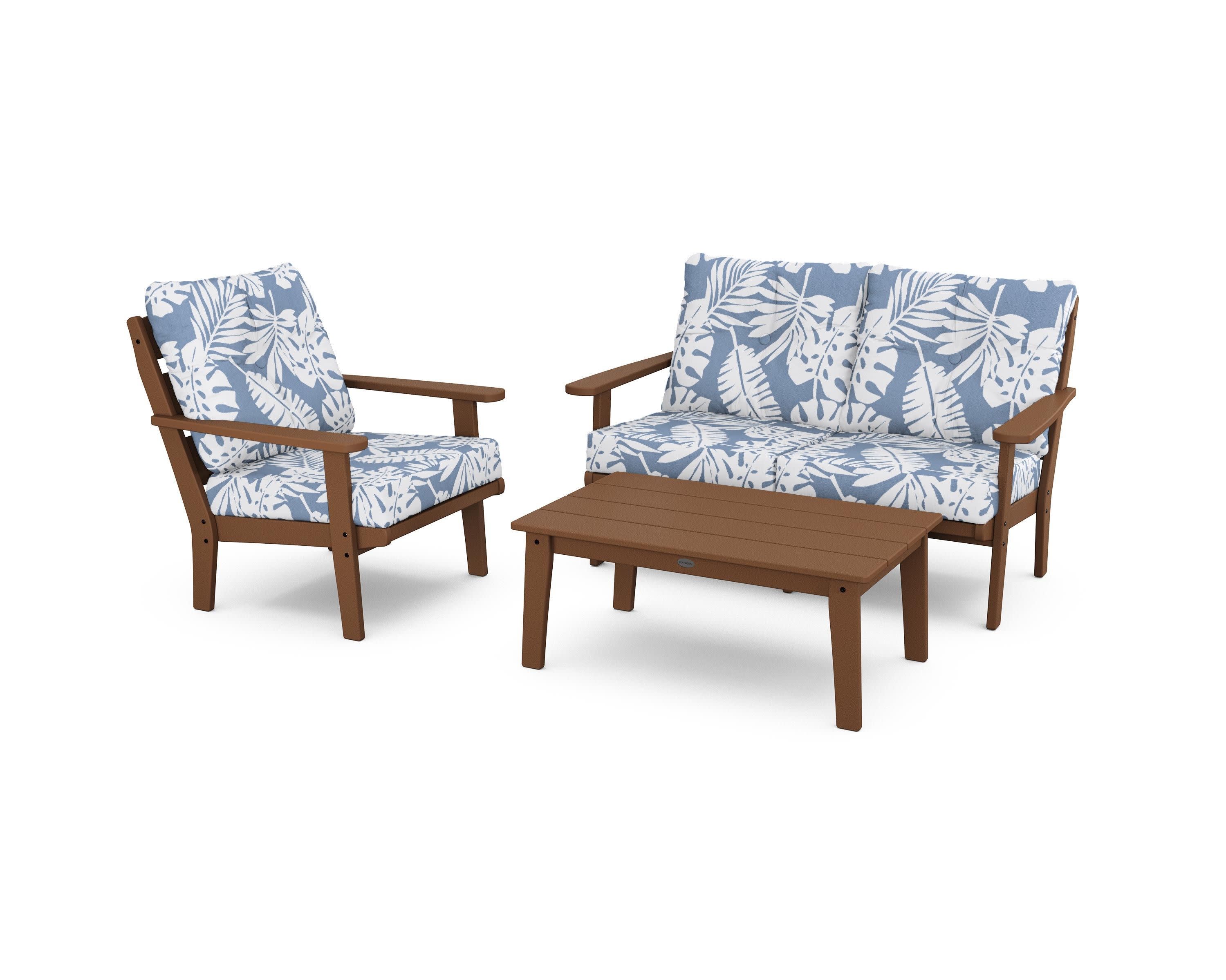 Lakeside 3-Piece Deep Seating Set in Teak / Leaf Sky Blue