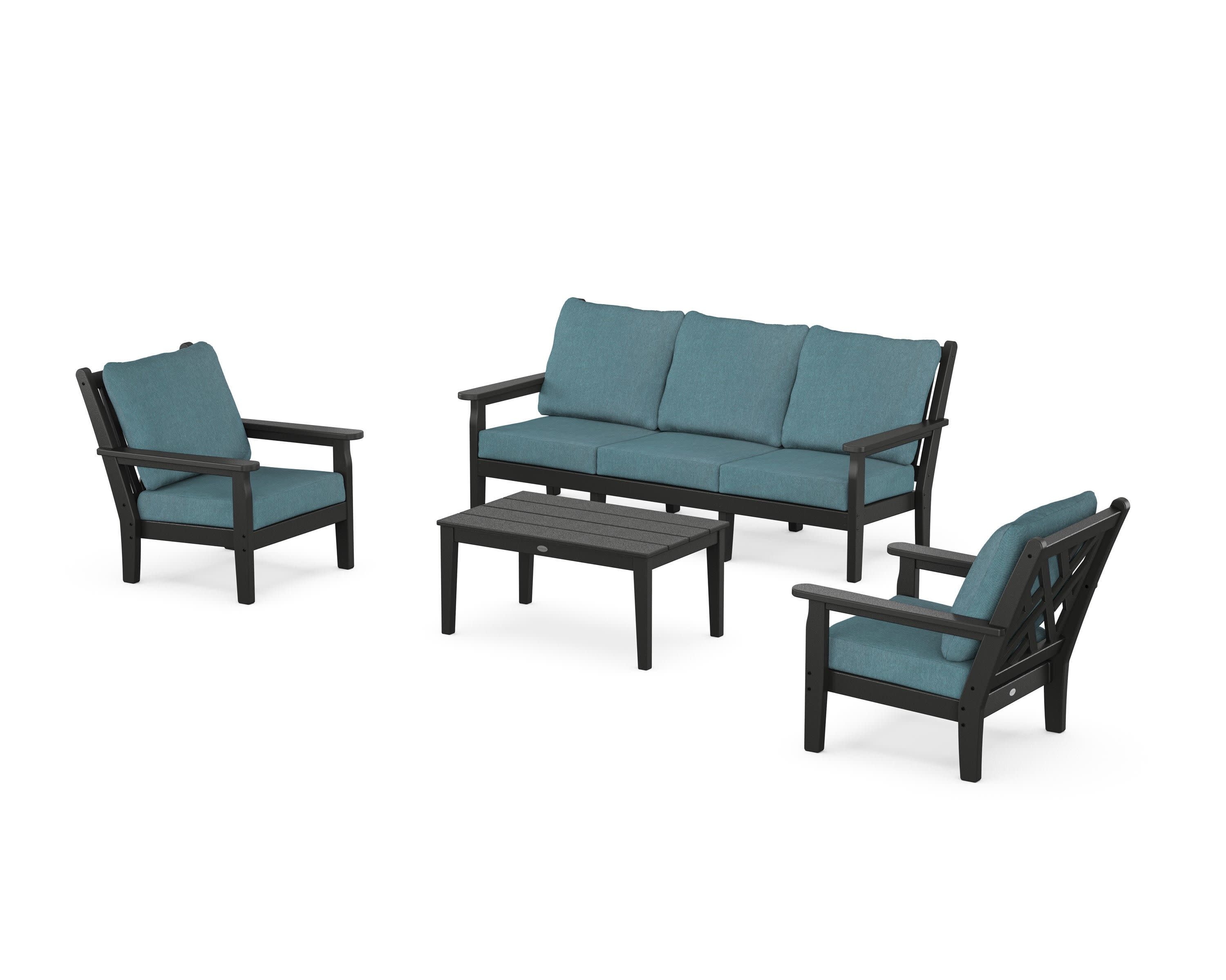 Chippendale 4-Piece Deep Seating Set with Sofa in Black / Ocean Teal
