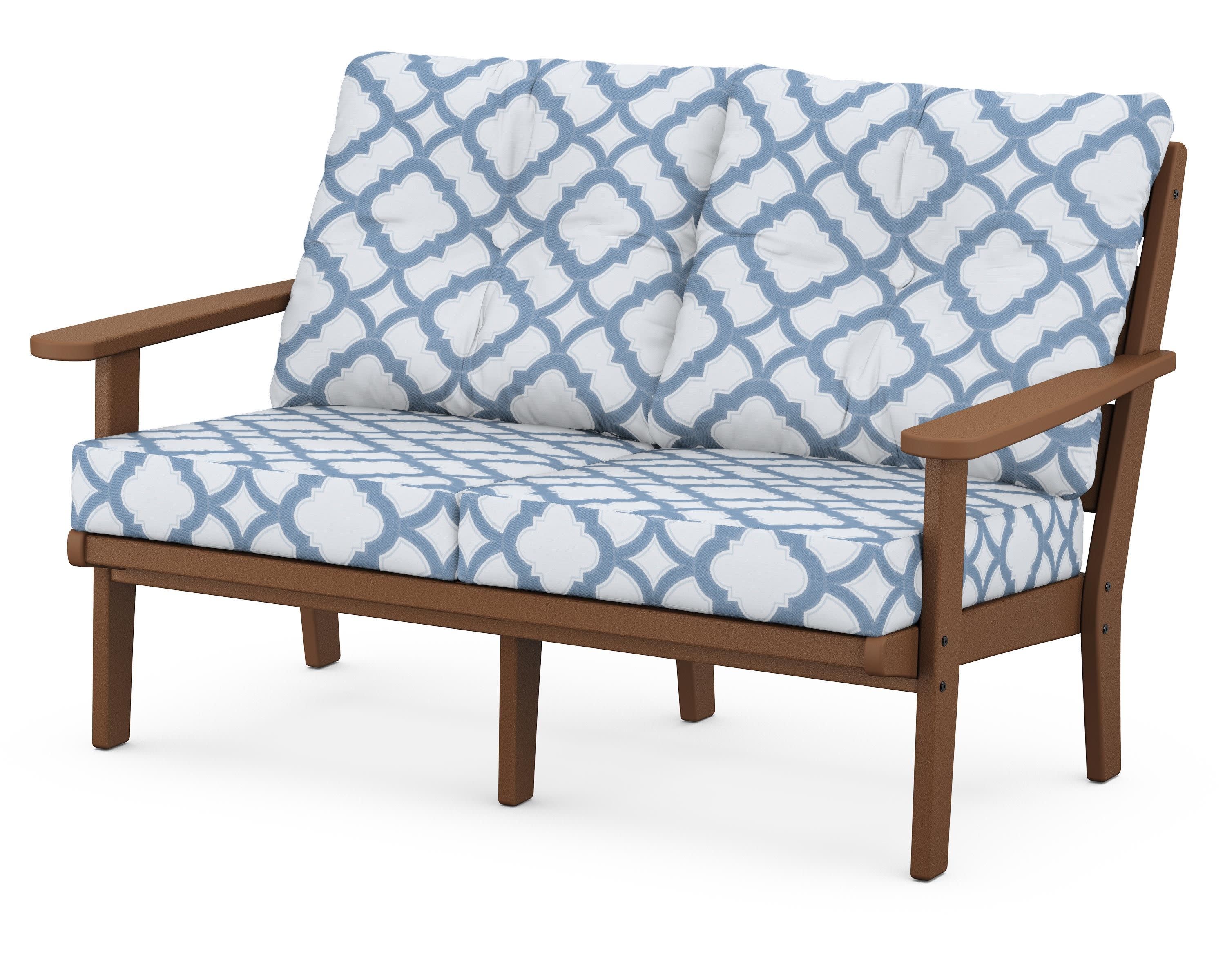 Lakeside Deep Seating Loveseat in Teak / Trellis Sky Blue