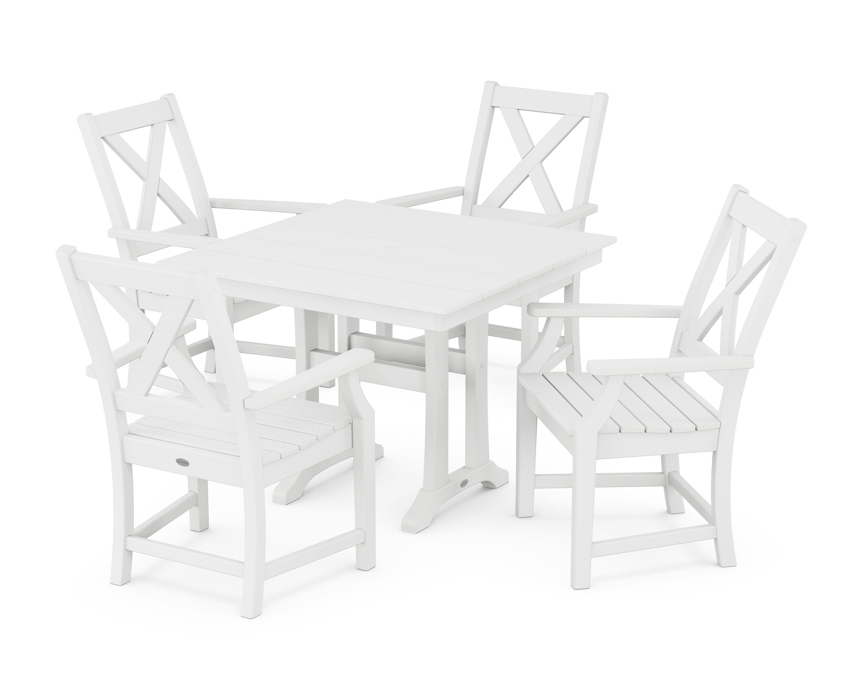 Braxton 5-Piece Farmhouse Dining Set With Trestle Legs in White