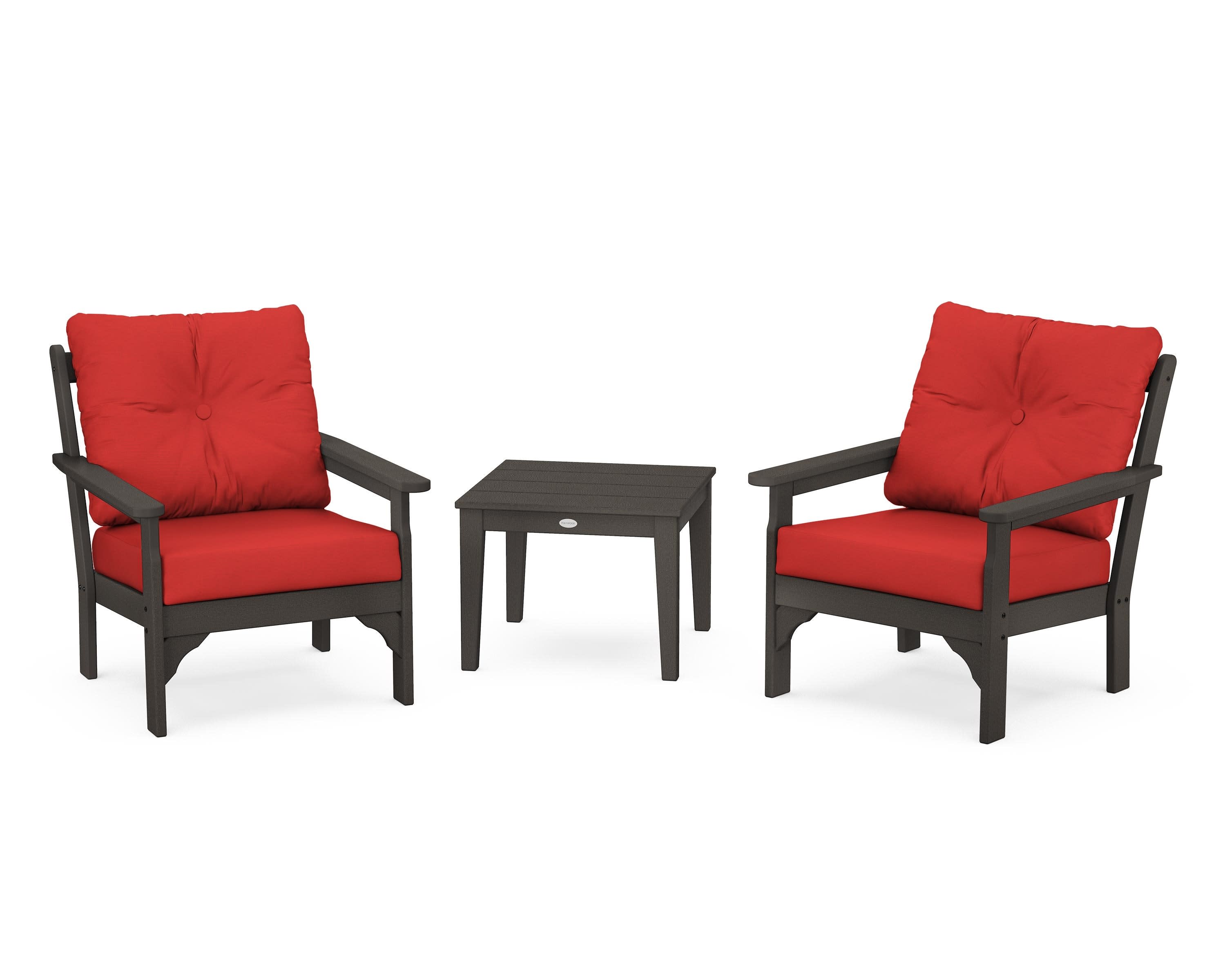 Vineyard 3-Piece Deep Seating Set in Vintage Coffee / Crimson Linen