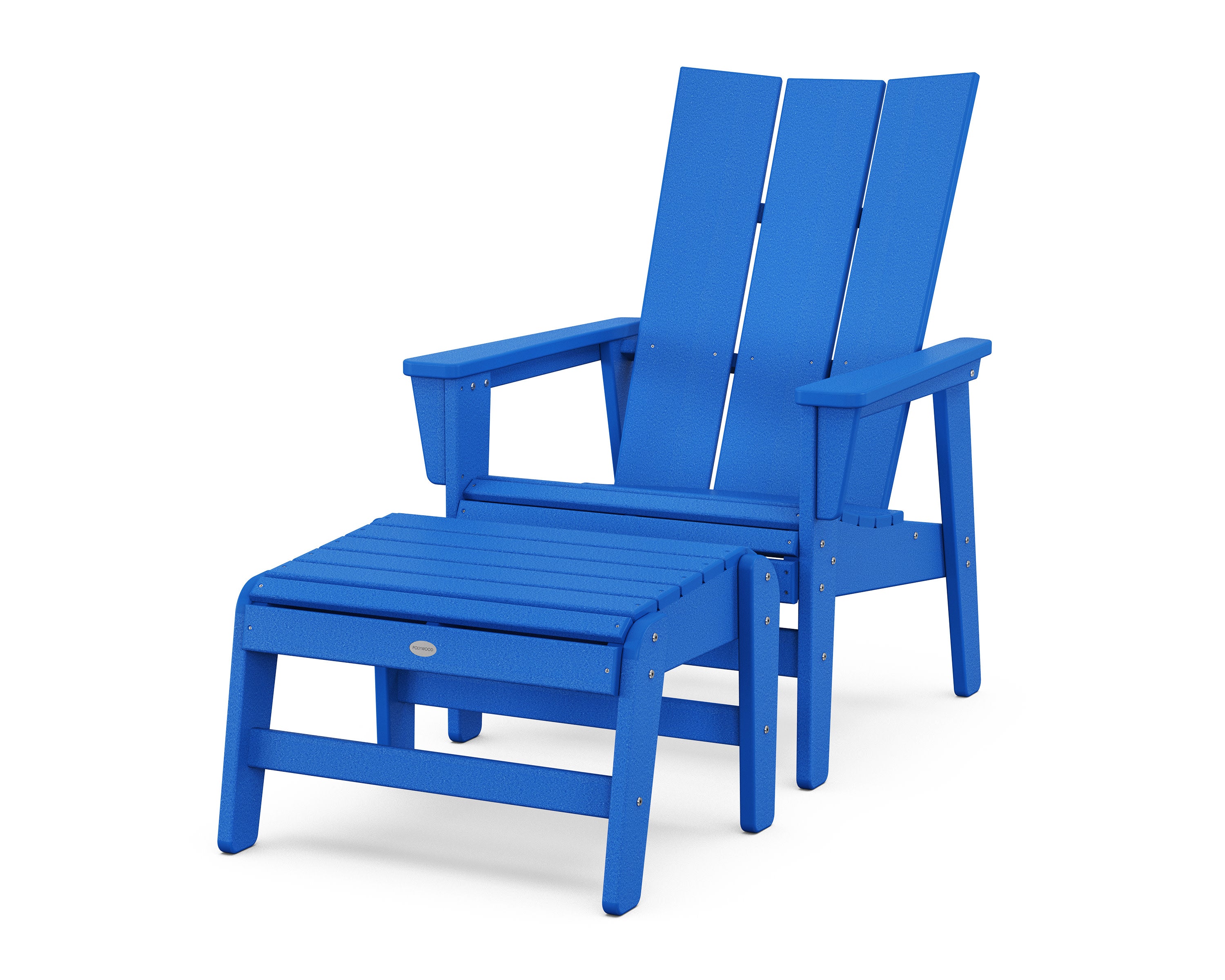Modern Grand Upright Adirondack Chair with Ottoman in Pacific Blue