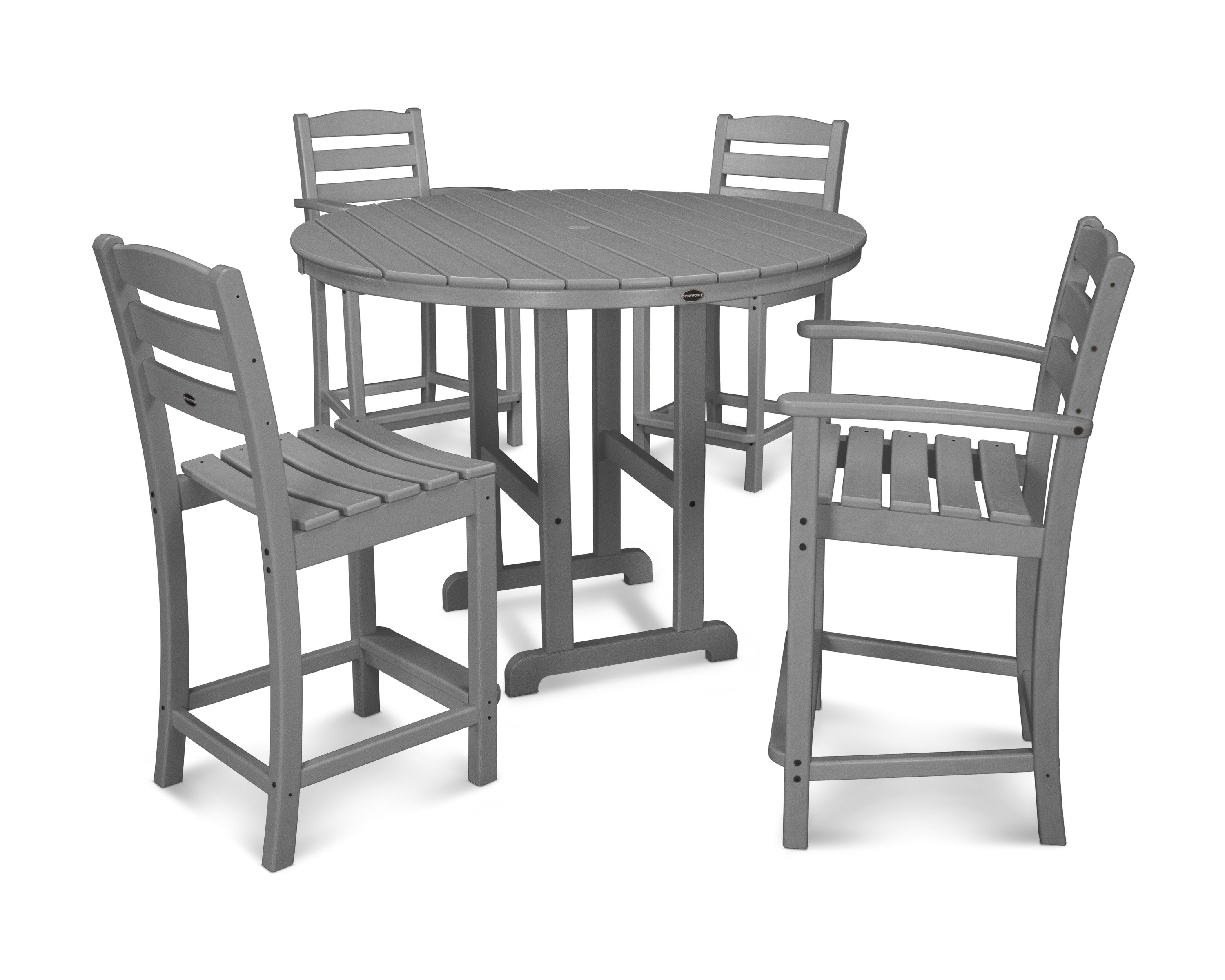 La Casa Caf 5-Piece Round Farmhouse Counter Dining Set in Slate Grey