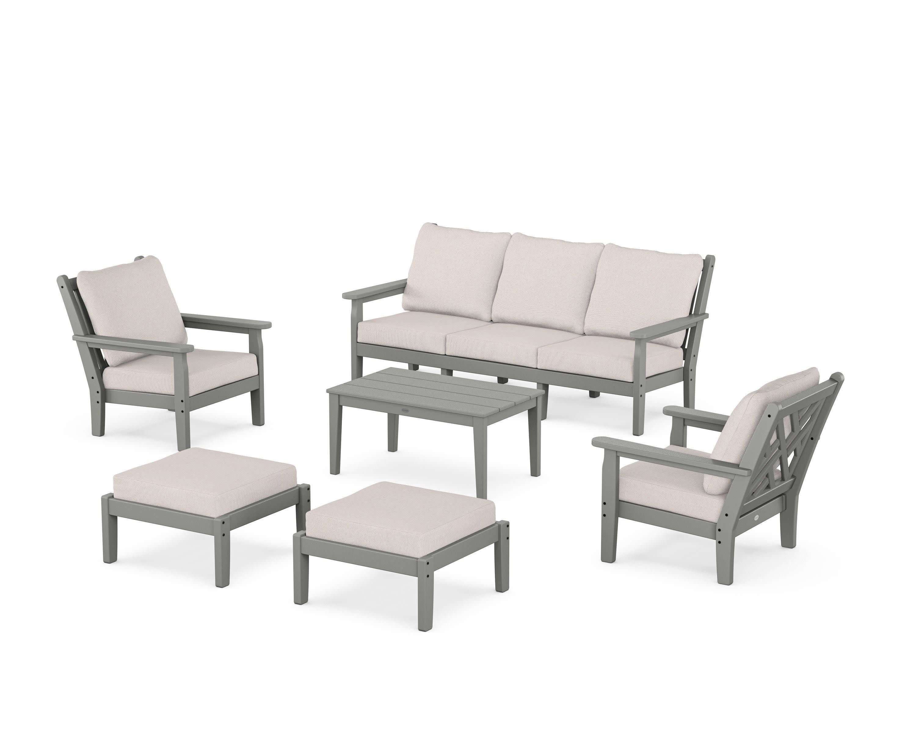 Chippendale 6-Piece Lounge Sofa Set in Slate Grey / Dune Burlap