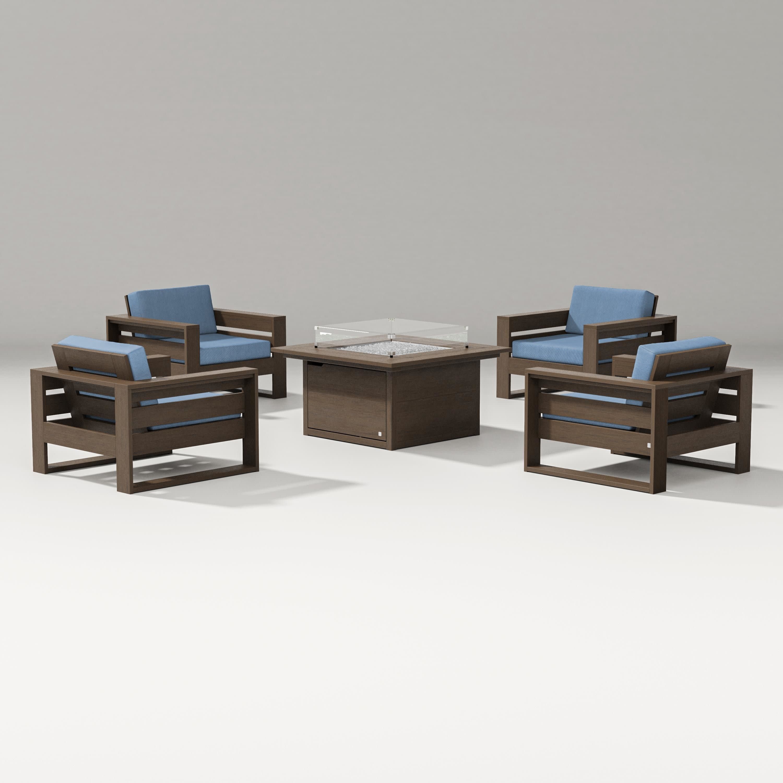 Latitude 5-Piece Lounge Fire Table Set in Kona / Sky Blue