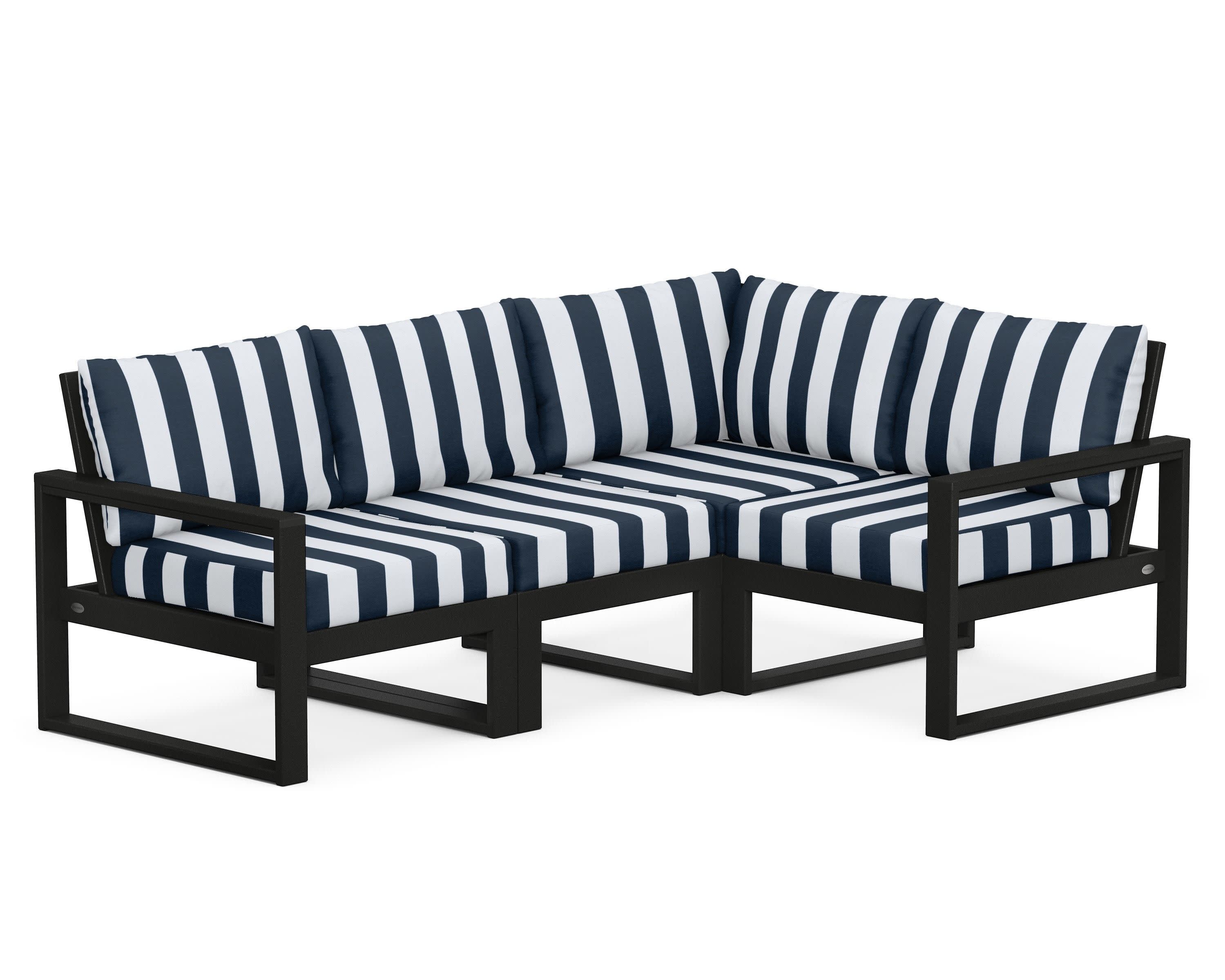 EDGE 4-Piece Modular Deep Seating Set in Black / Cabana Stripe Marine Indigo