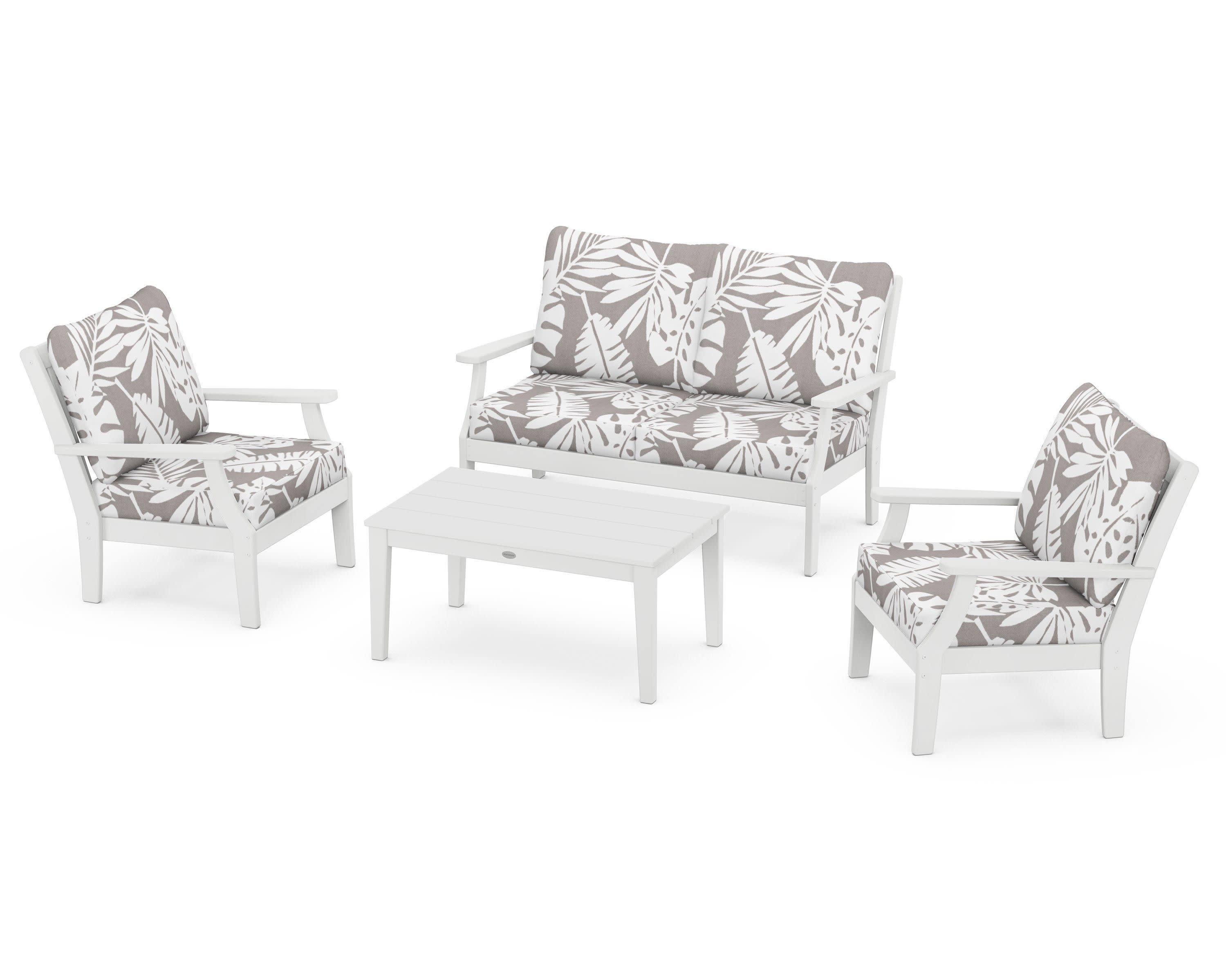 Braxton 4-Piece Deep Seating Chair Set in White / Leaf Grey Mist