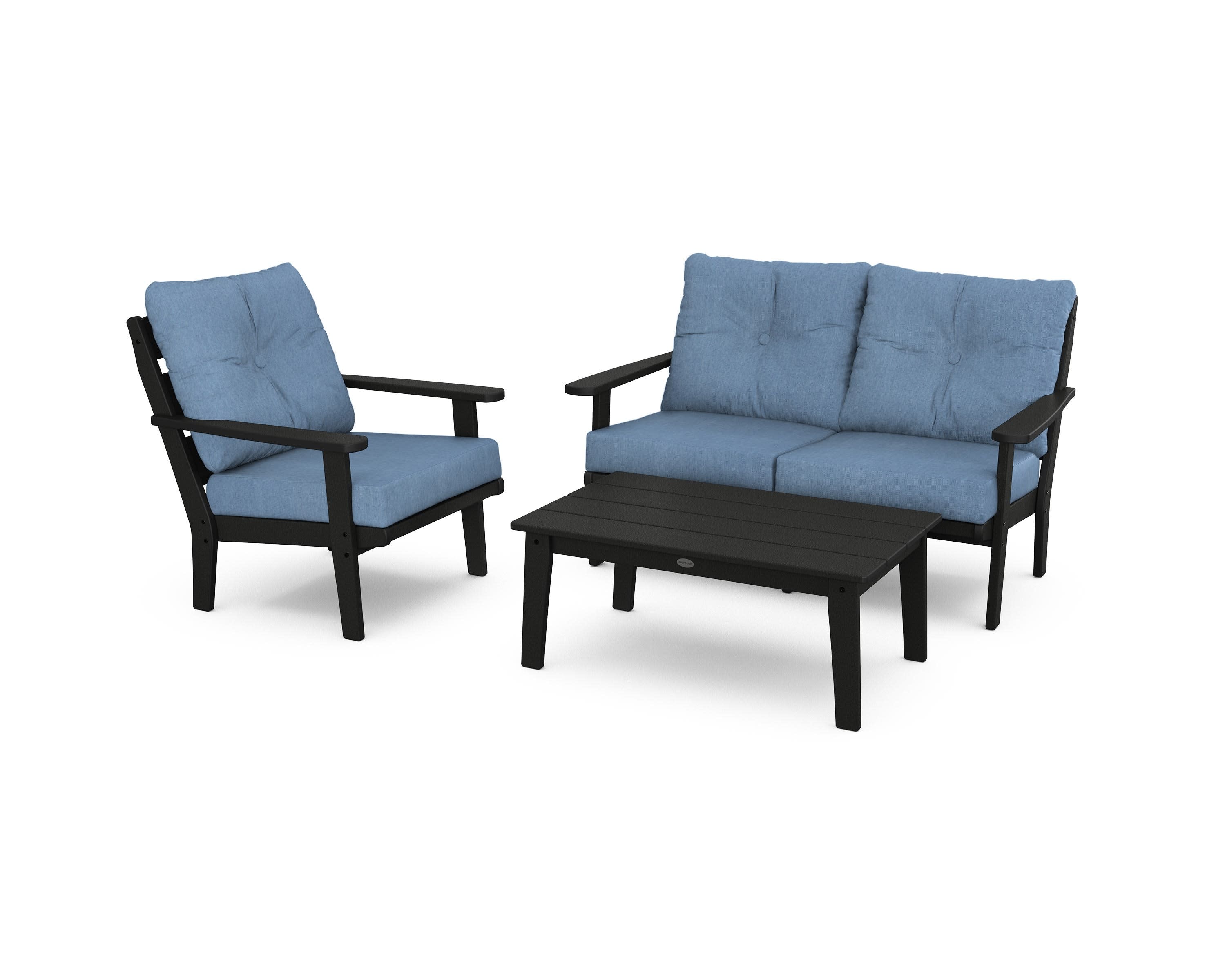 Lakeside 3-Piece Deep Seating Set in Black / Sky Blue