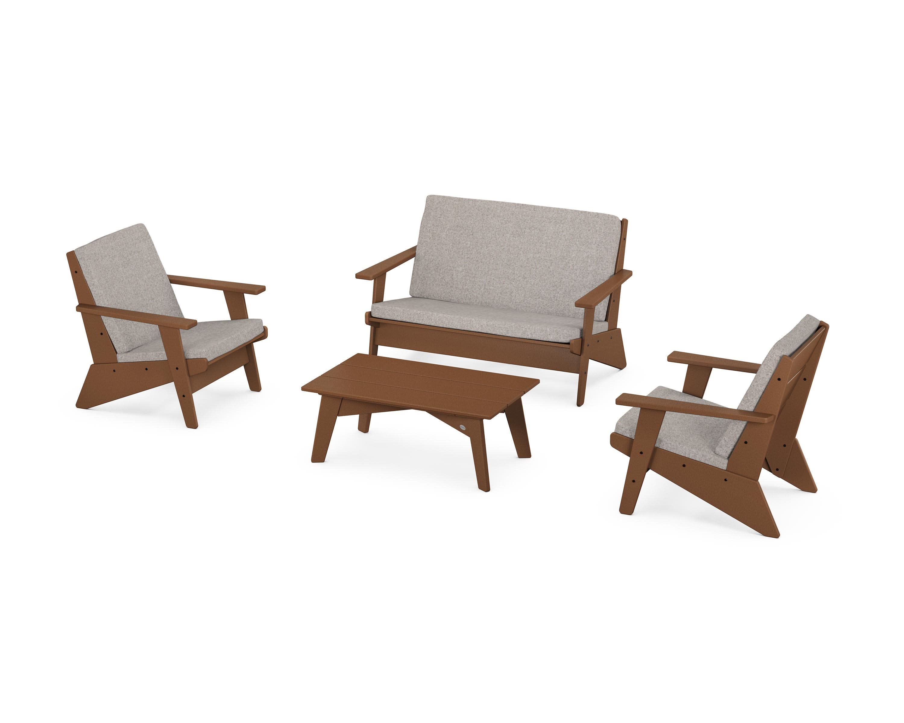 Riviera Modern Lounge 4-Piece Set in Teak / Weathered Tweed
