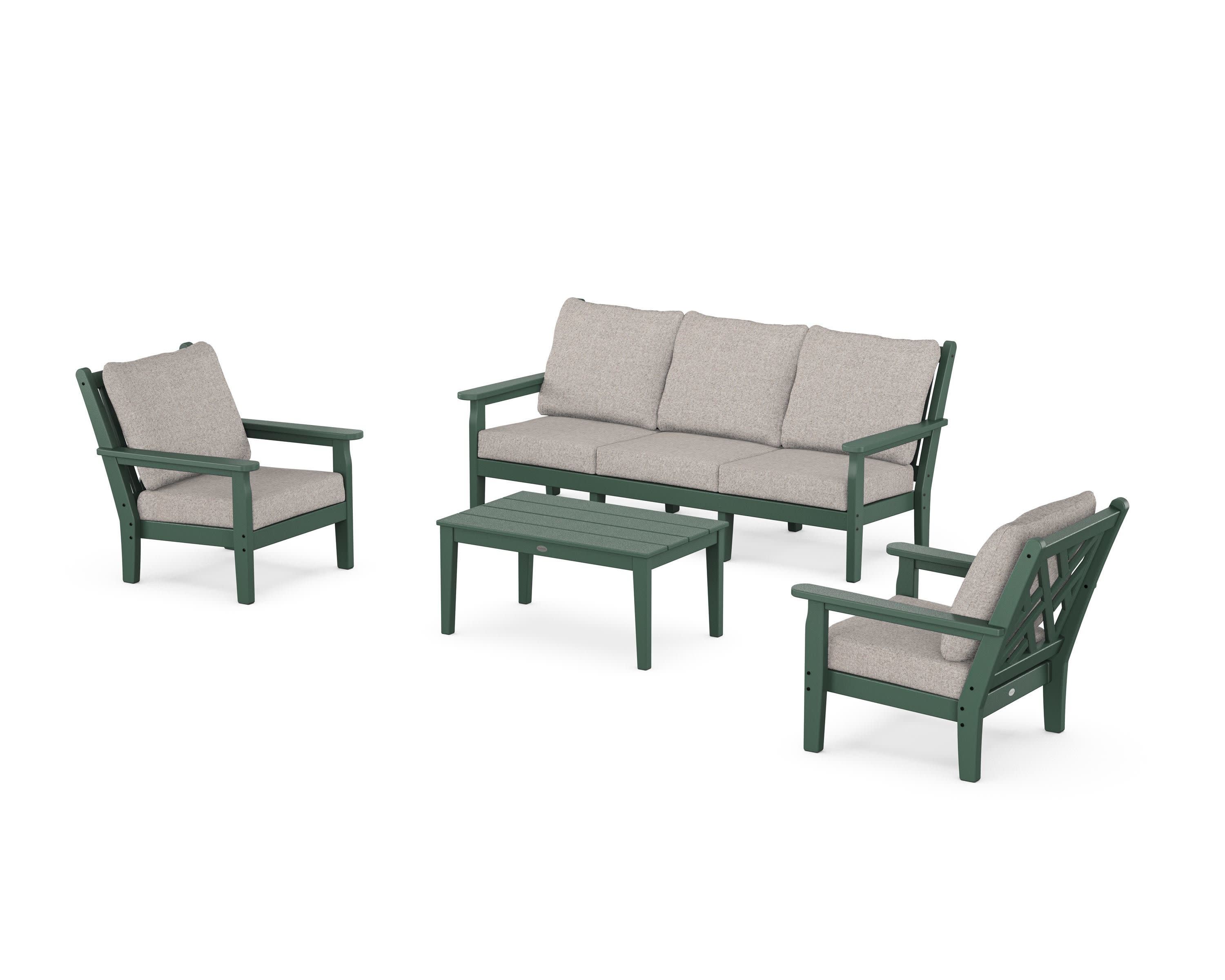 Chippendale 4-Piece Deep Seating Set with Sofa in Green / Weathered Tweed