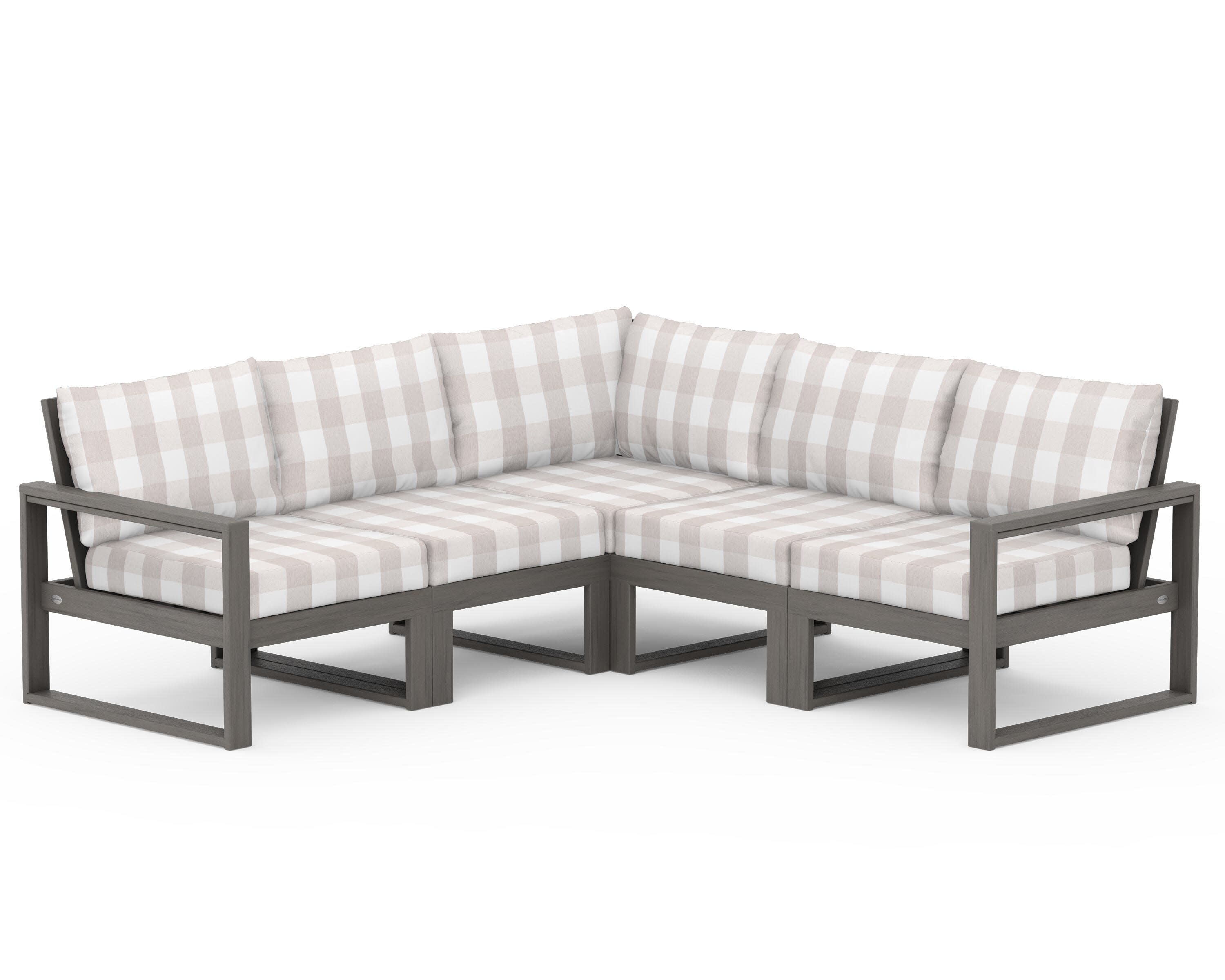 EDGE 5-Piece Modular Deep Seating Set in Driftwood / Buffalo Plaid Dune Burlap