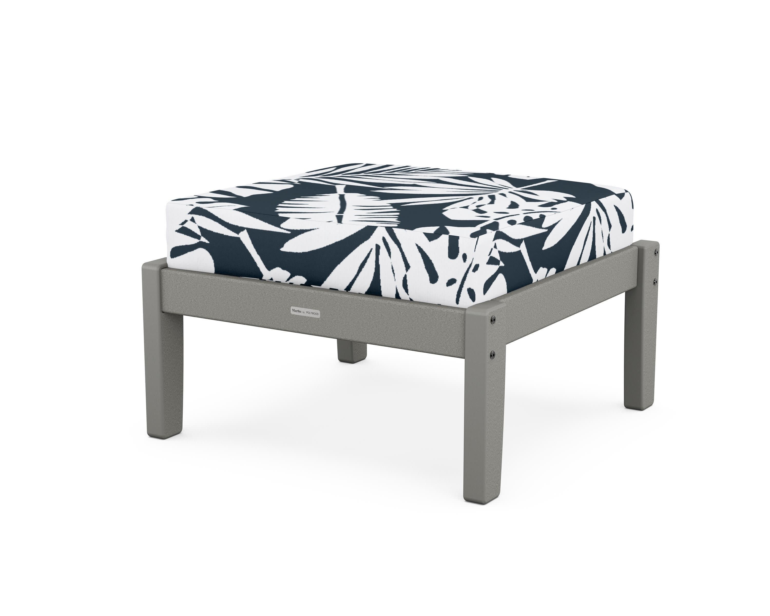 Chinoiserie Deep Seating Ottoman in Slate Grey / Leaf Marine Indigo