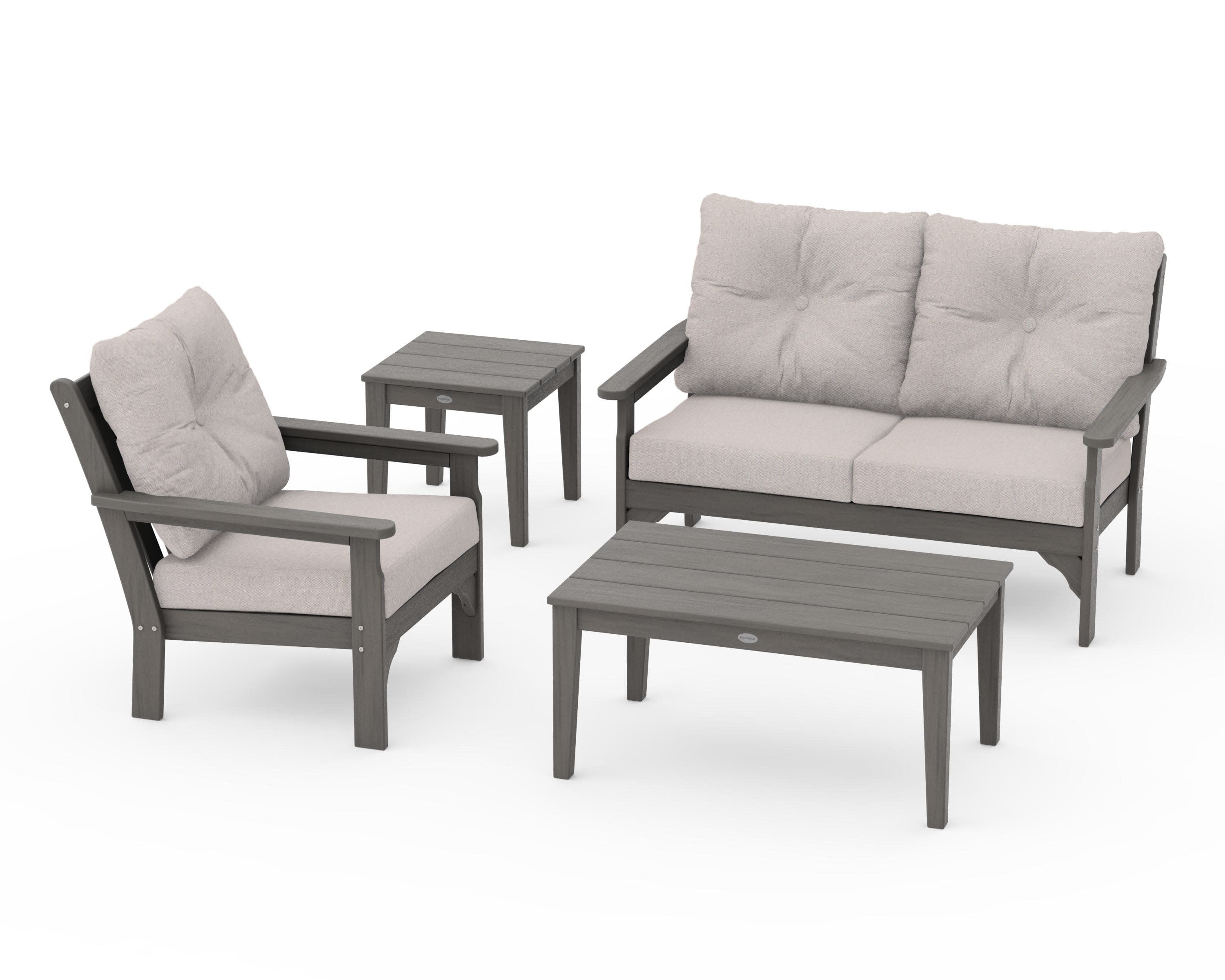 Vineyard 4-Piece Deep Seating Set in Driftwood / Dune Burlap