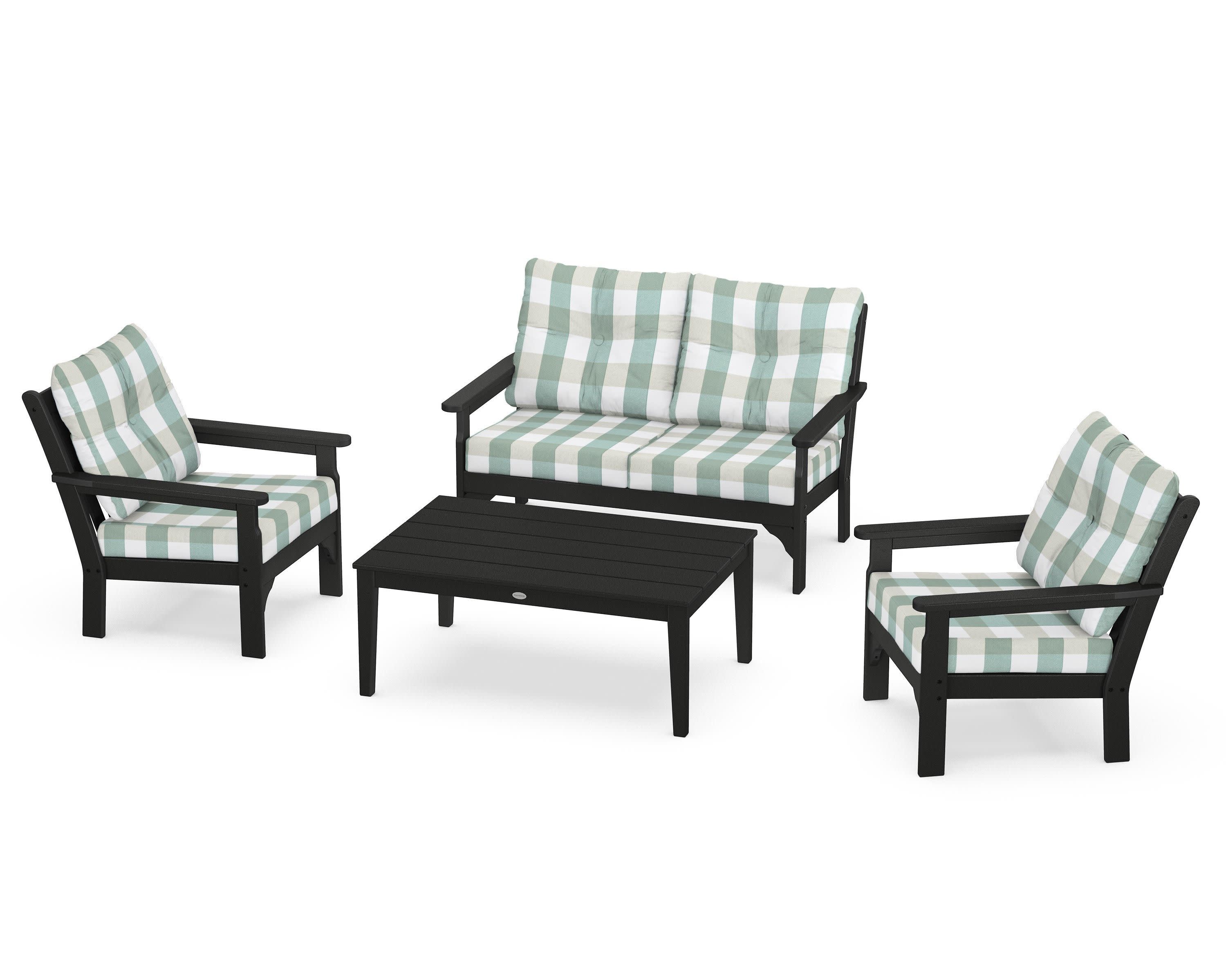 Vineyard 4-Piece Deep Seating Set in Black / Buffalo Plaid Glacier Spa