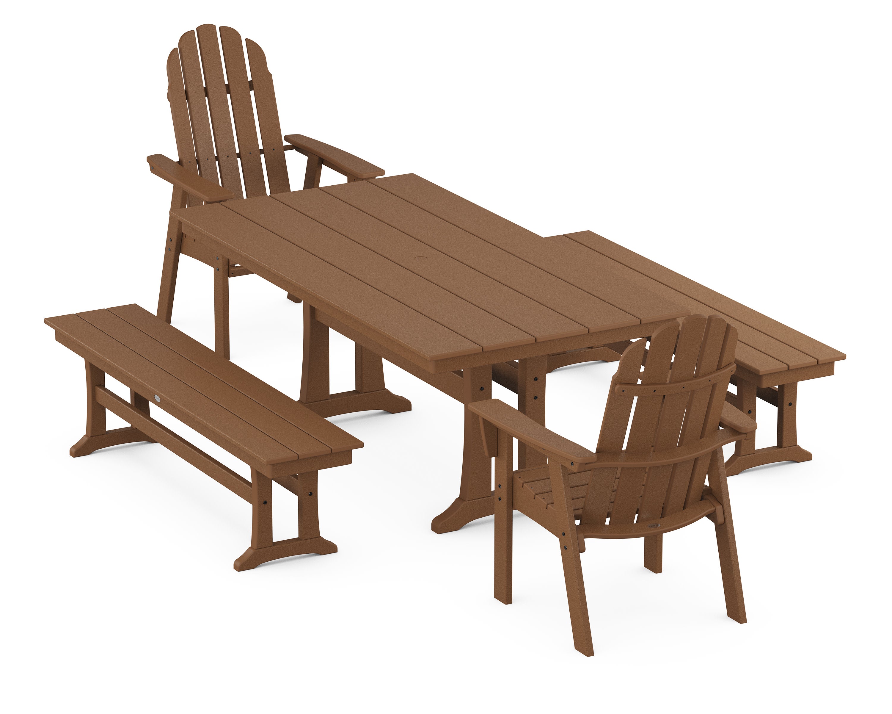 Vineyard Adirondack 5-Piece Farmhouse Dining Set With Trestle Legs in Teak