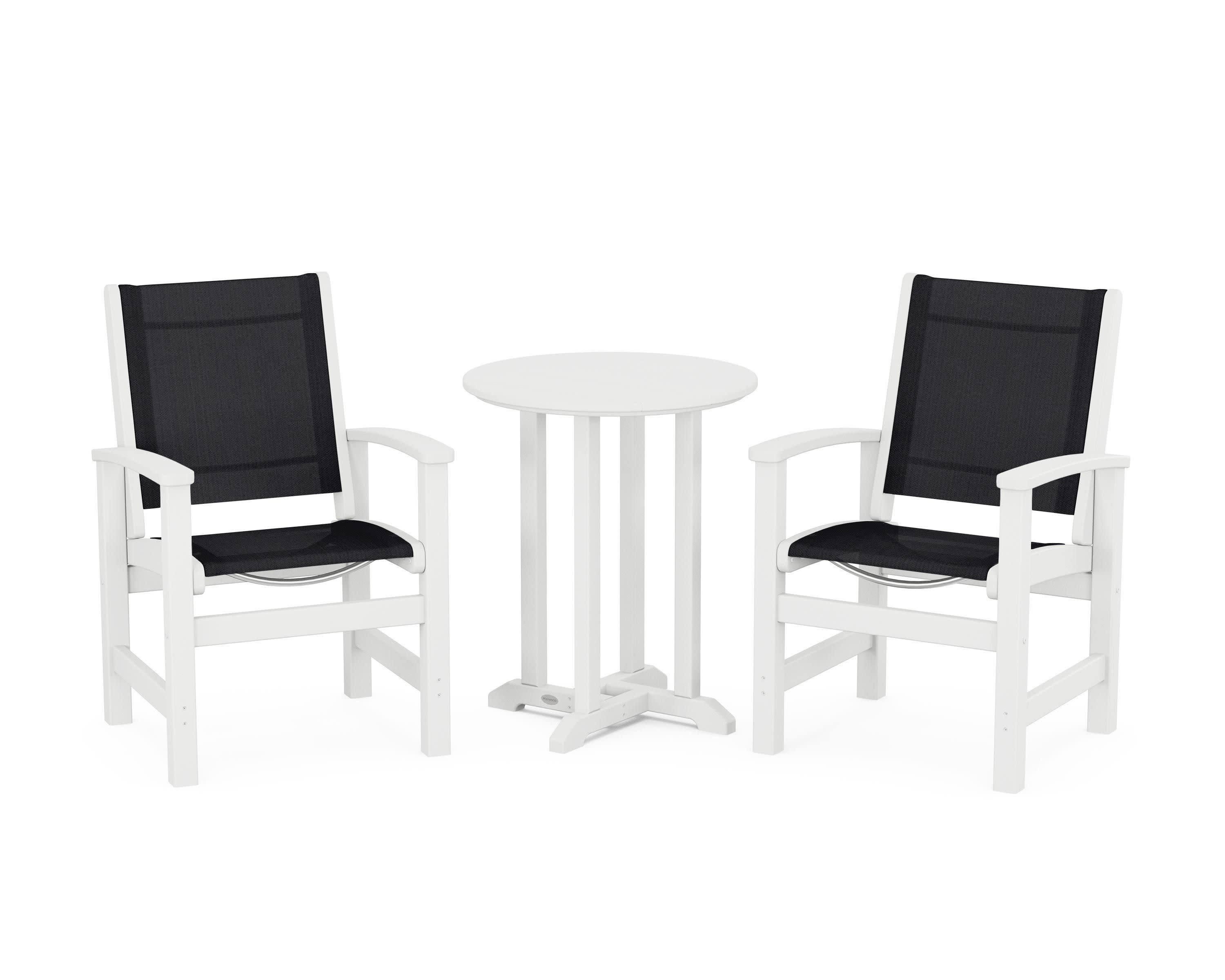 Coastal 3-Piece Round Bistro Dining Set in White / Black Sling