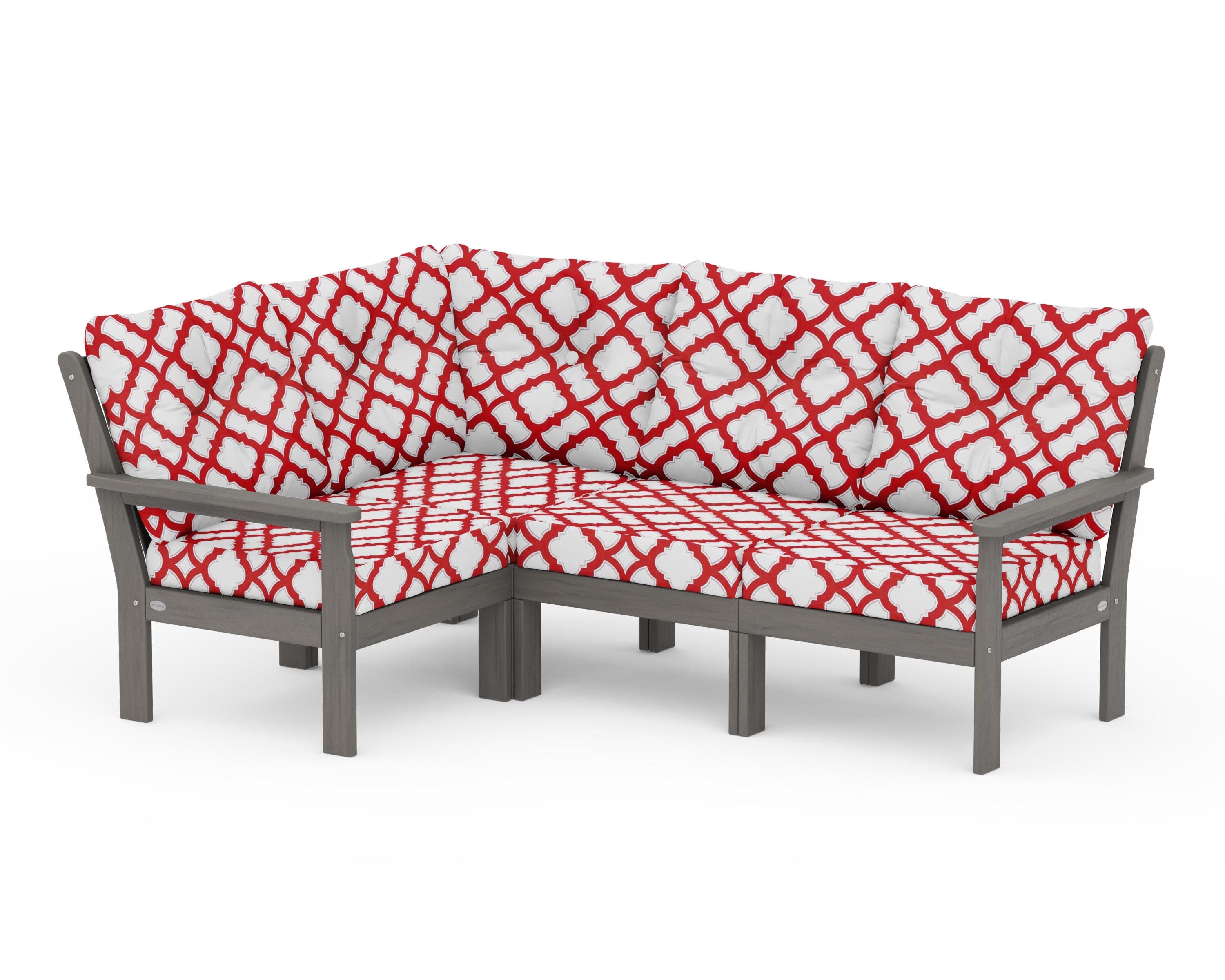 Vineyard 4-Piece Sectional in Driftwood / Trellis Crimson