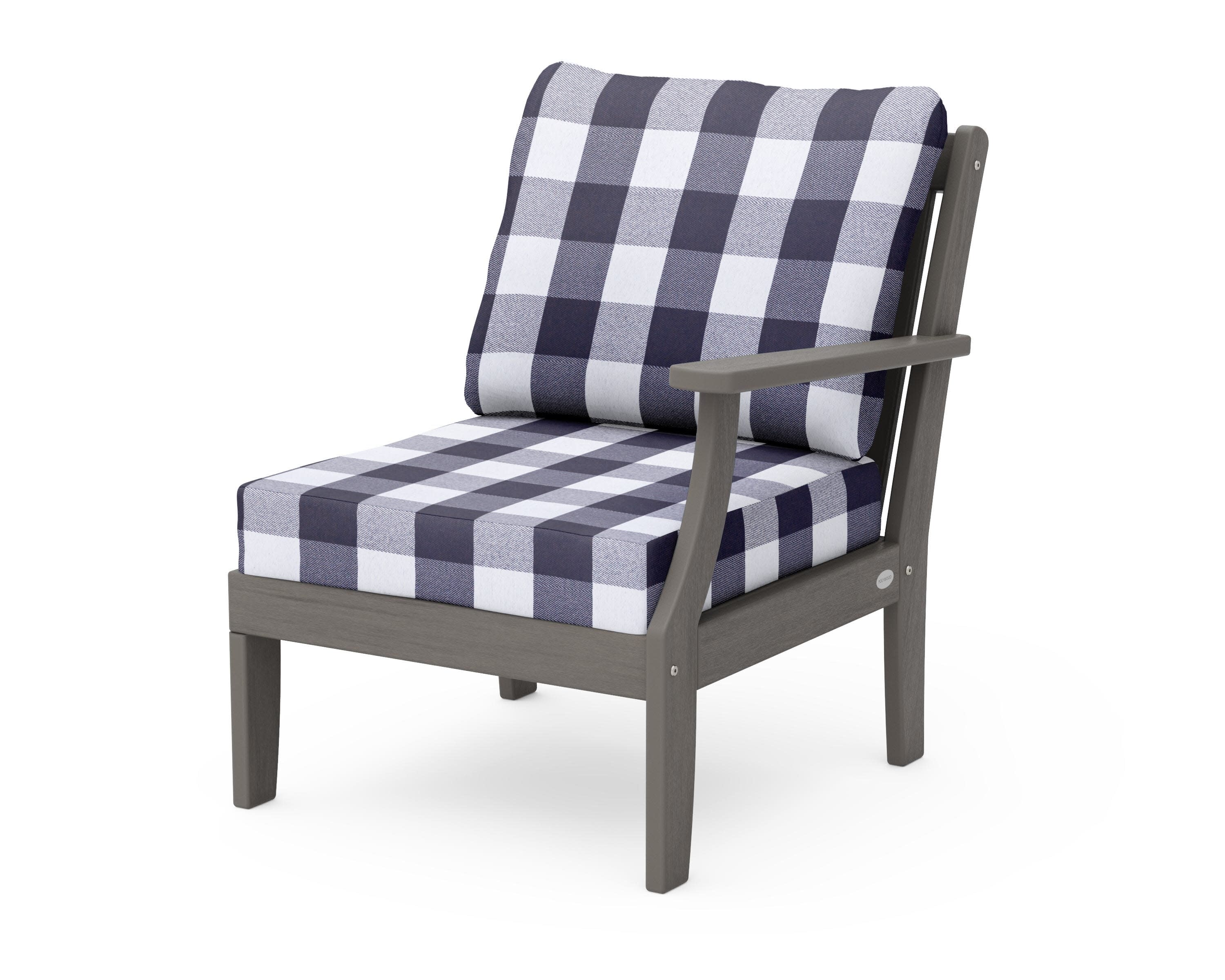 Braxton Modular Right Arm Chair in Driftwood / Buffalo Plaid Navy