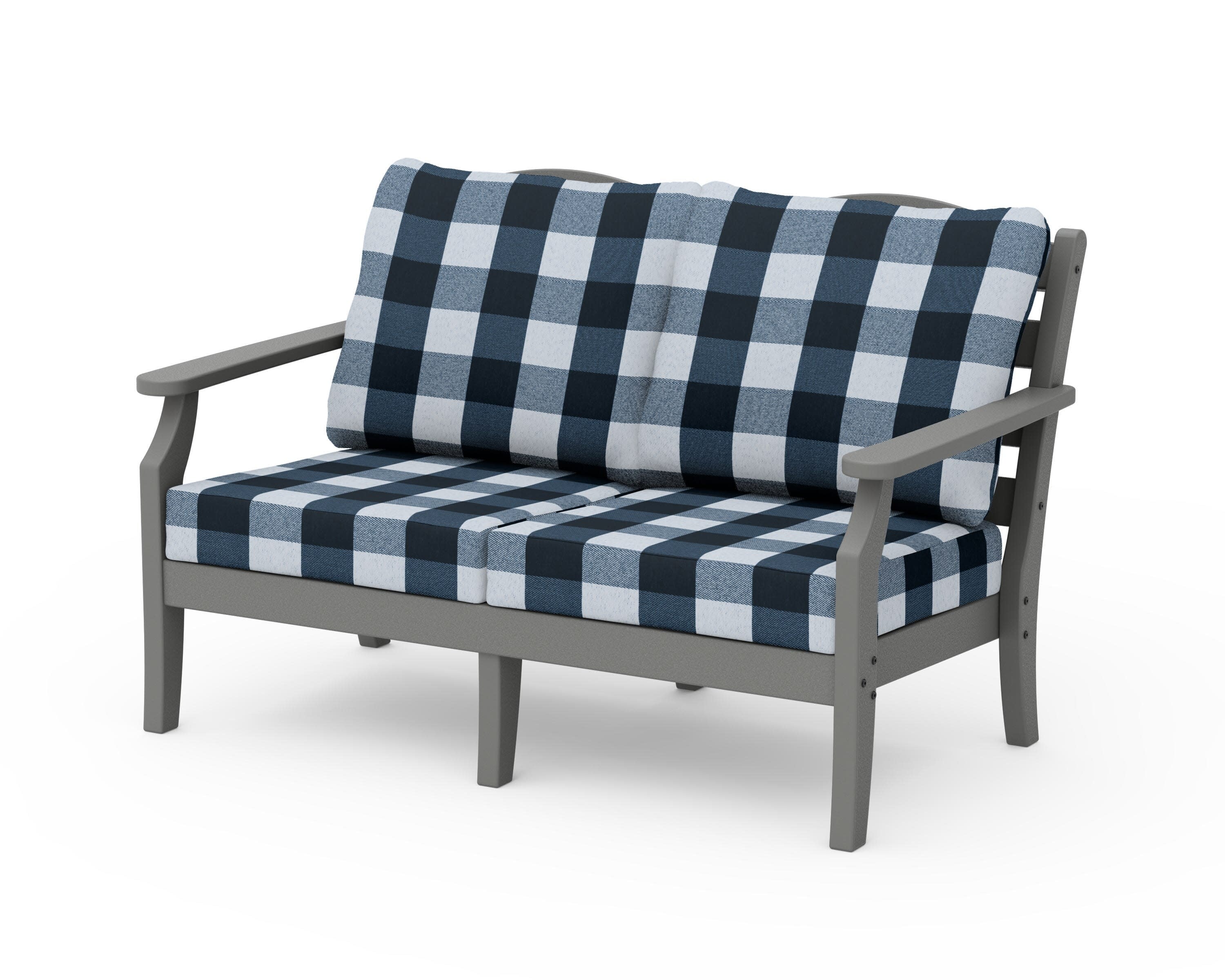 Savannah Deep Seating Loveseat in Slate Grey / Buffalo Plaid Marine Indigo