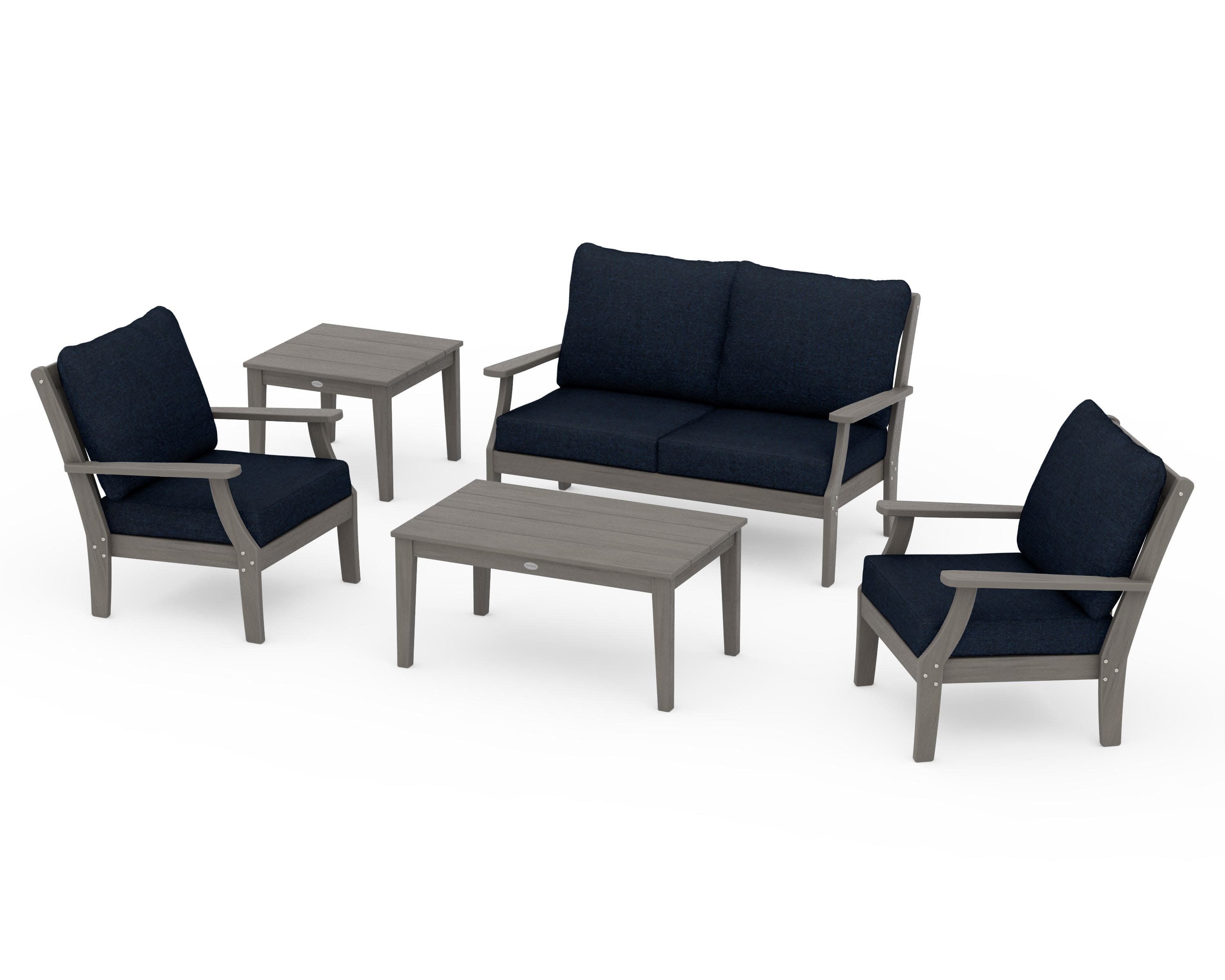 Braxton 5-Piece Deep Seating Set in Driftwood / Marine Indigo