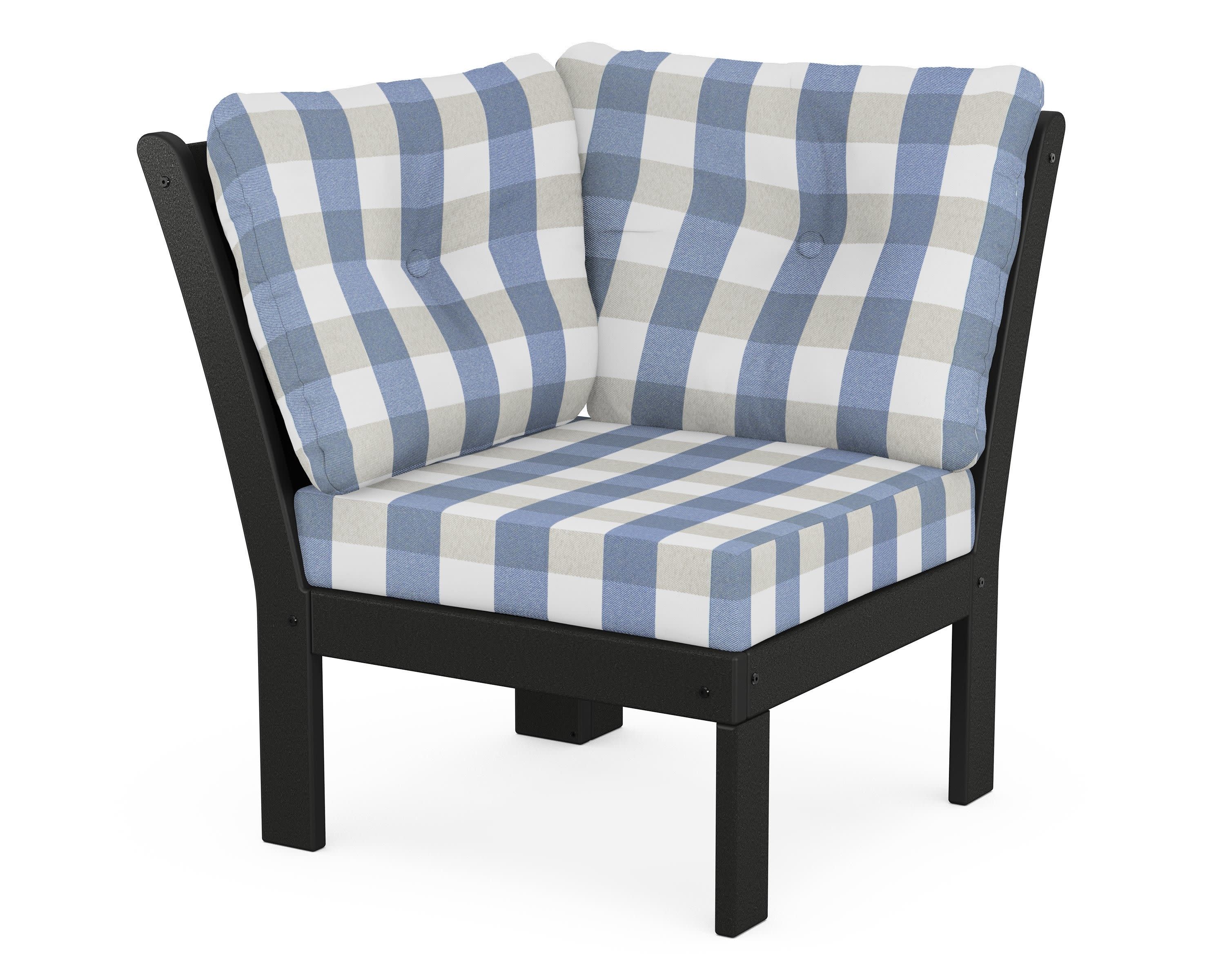 Vineyard Modular Corner Chair in Black / Buffalo Plaid Sky Blue