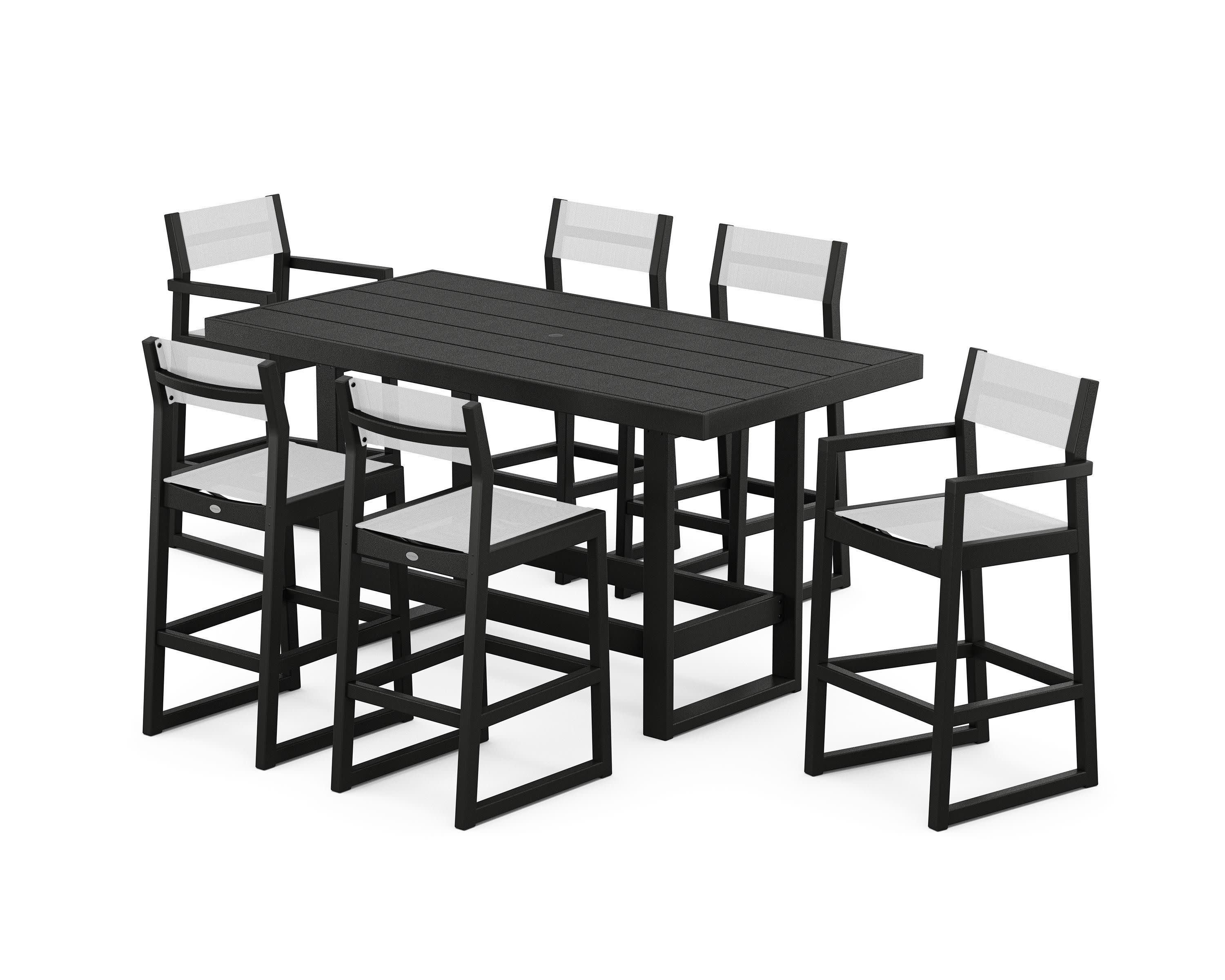 EDGE Sling 7-Piece Bar Table Set in Black / White Sling