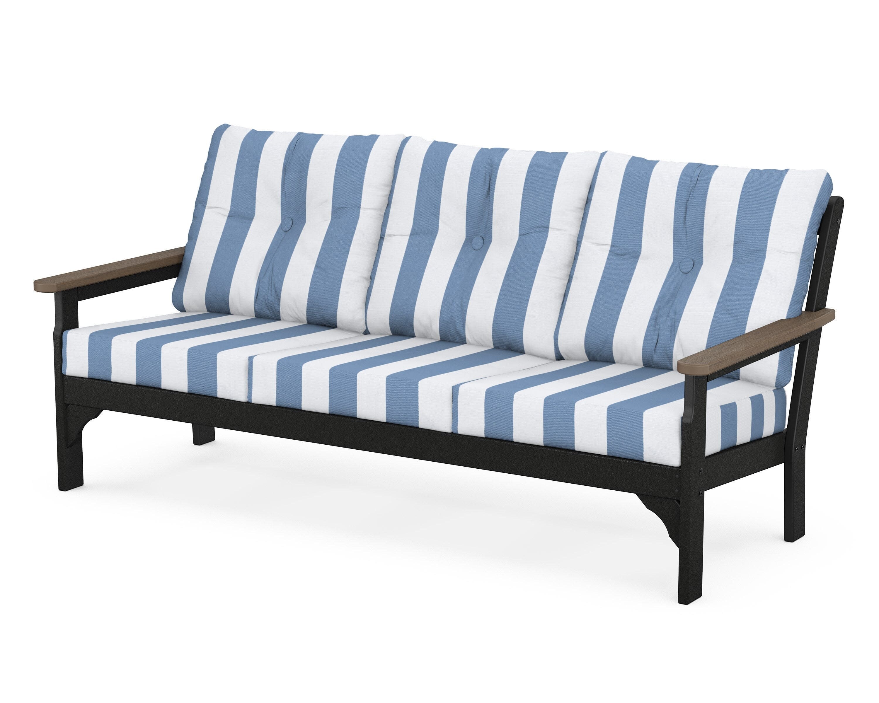 Vineyard Deep Seating Sofa in Black / Kona / Cabana Stripe Sky Blue