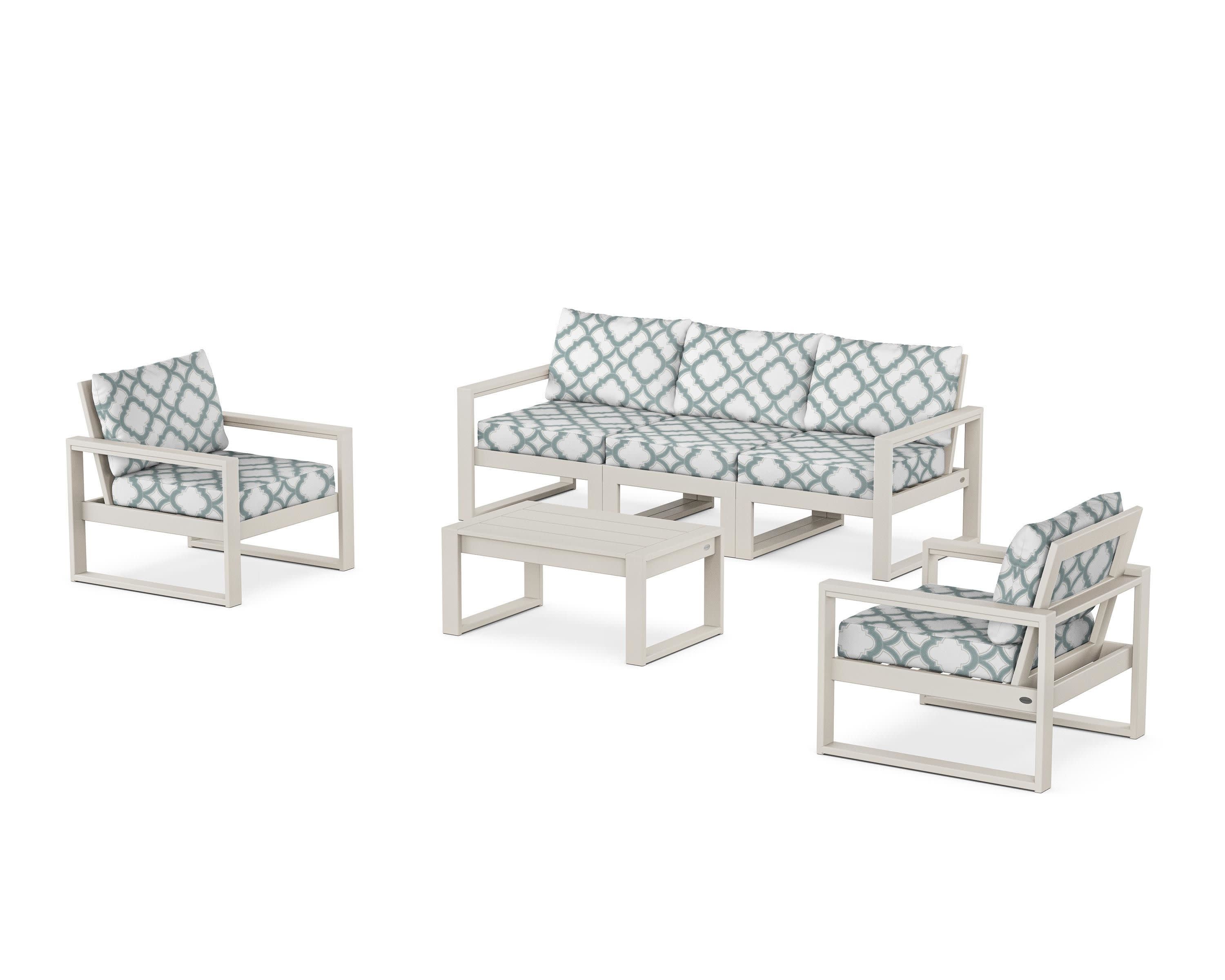 EDGE Sectional 4-Piece Deep Seating Set with Sofa in Sand / Trellis Glacier Spa