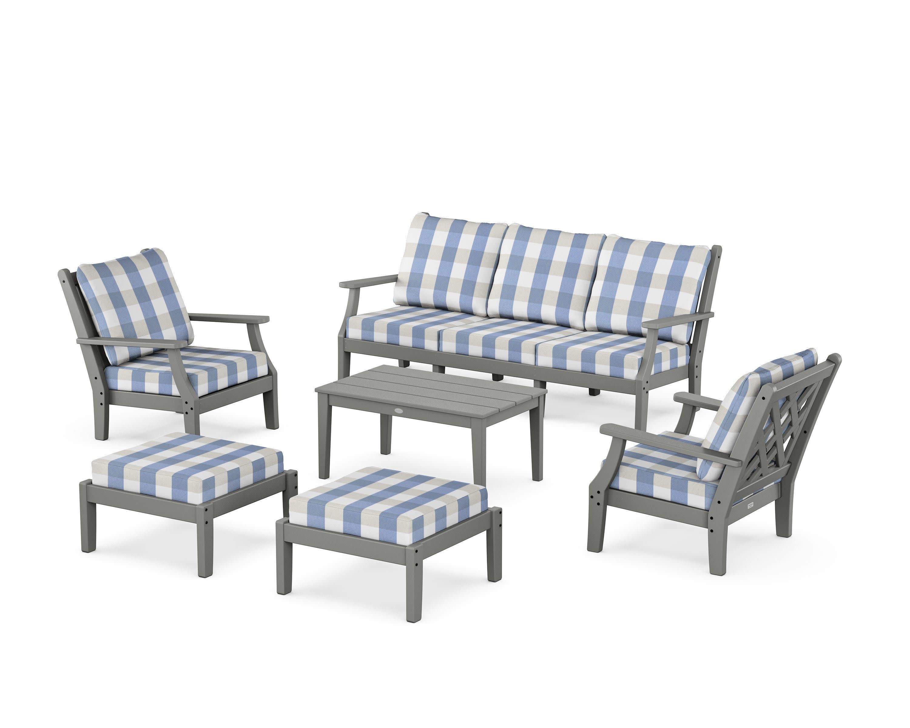 Wovendale 6-Piece Lounge Sofa Set in Slate Grey / Buffalo Plaid Sky Blue