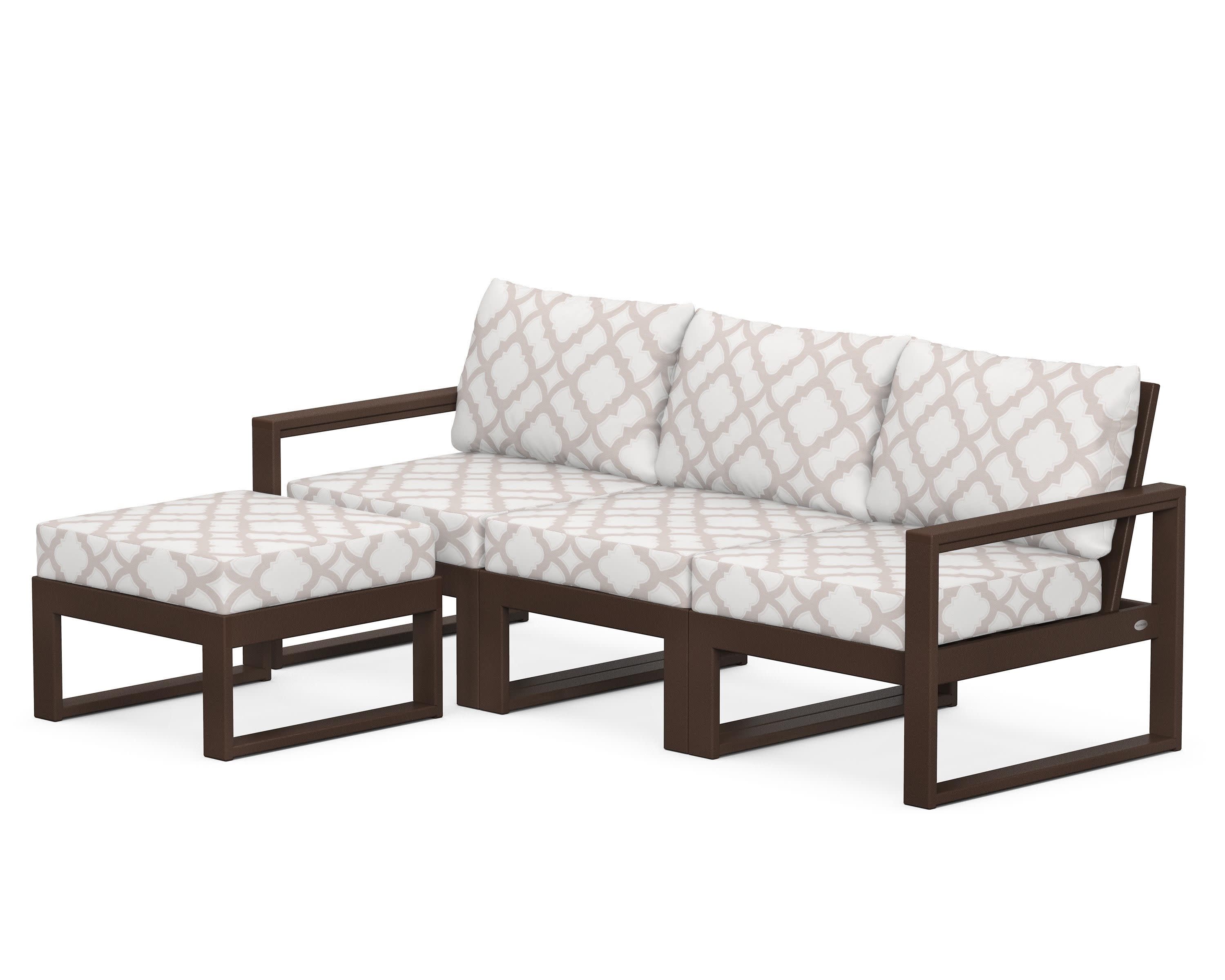 EDGE 4-Piece Modular Deep Seating Set with Ottoman in Mahogany / Trellis Dune Burlap