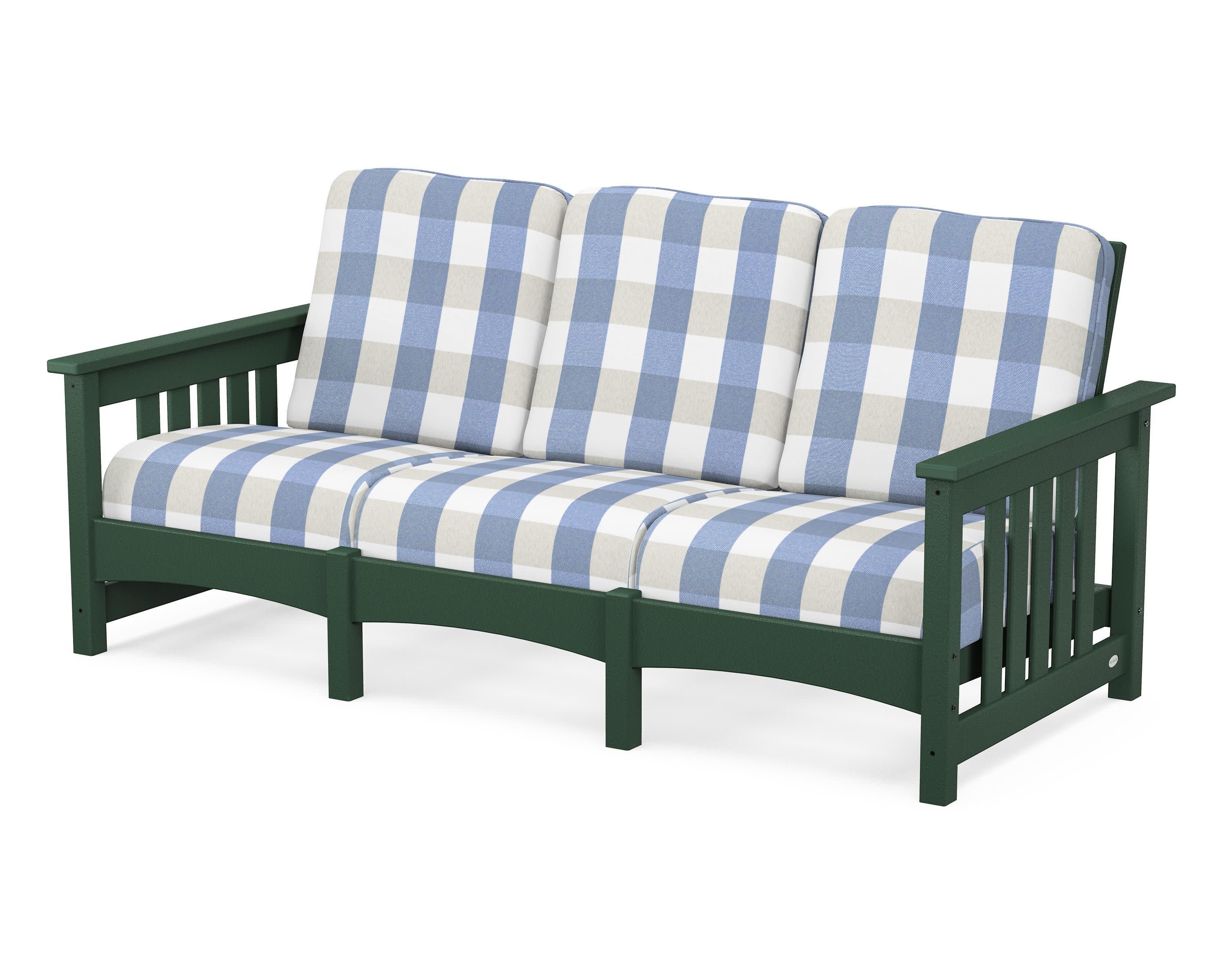 Club Mission Sofa in Green / Buffalo Plaid Sky Blue