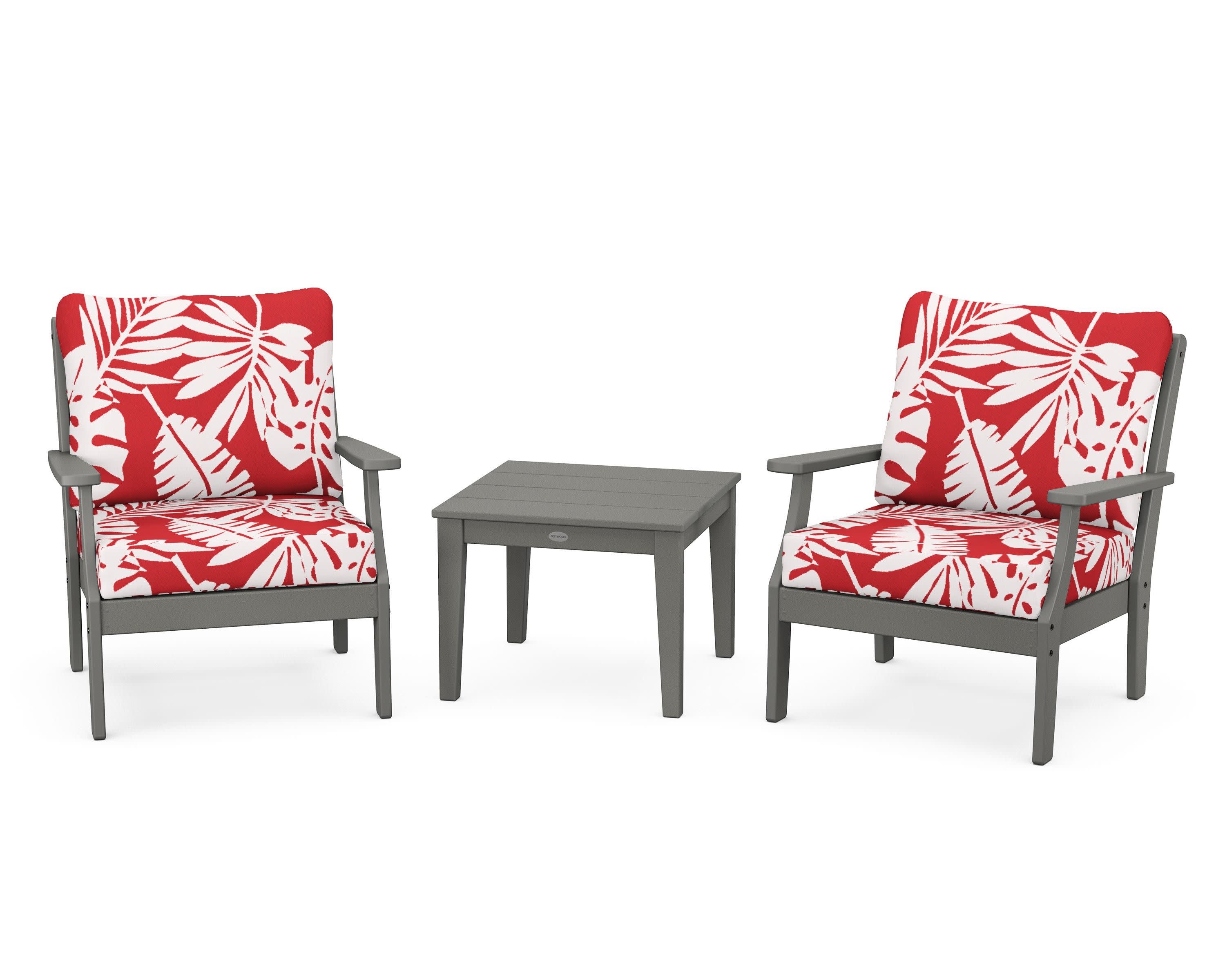 Braxton 3-Piece Deep Seating Set in Slate Grey / Leaf Crimson