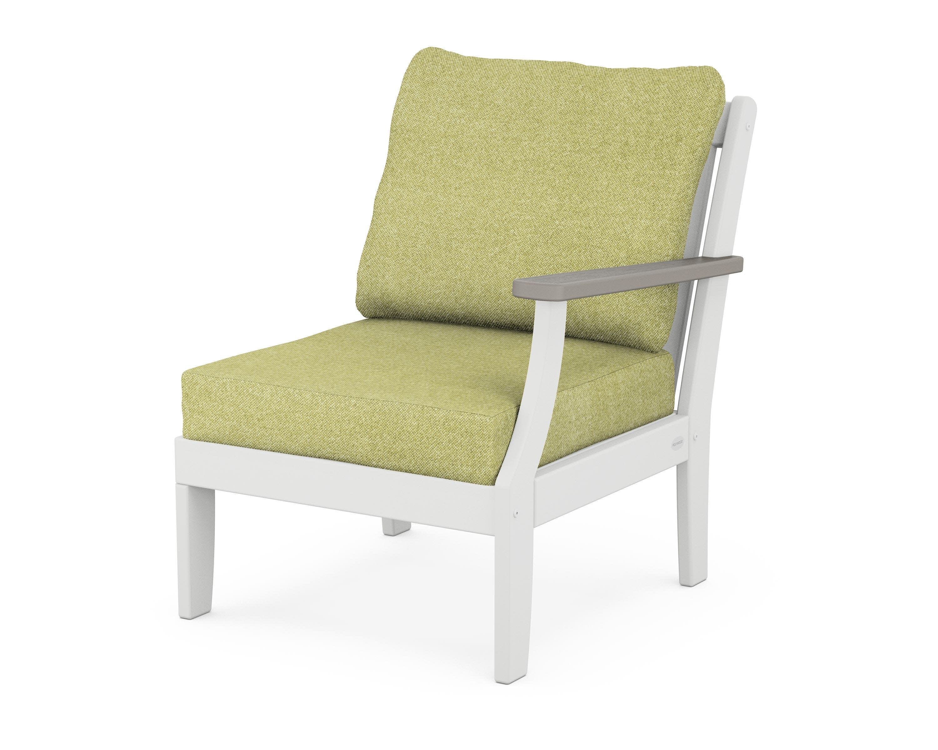 Braxton Modular Right Arm Chair in White / Driftwood / Chartreuse Boucle
