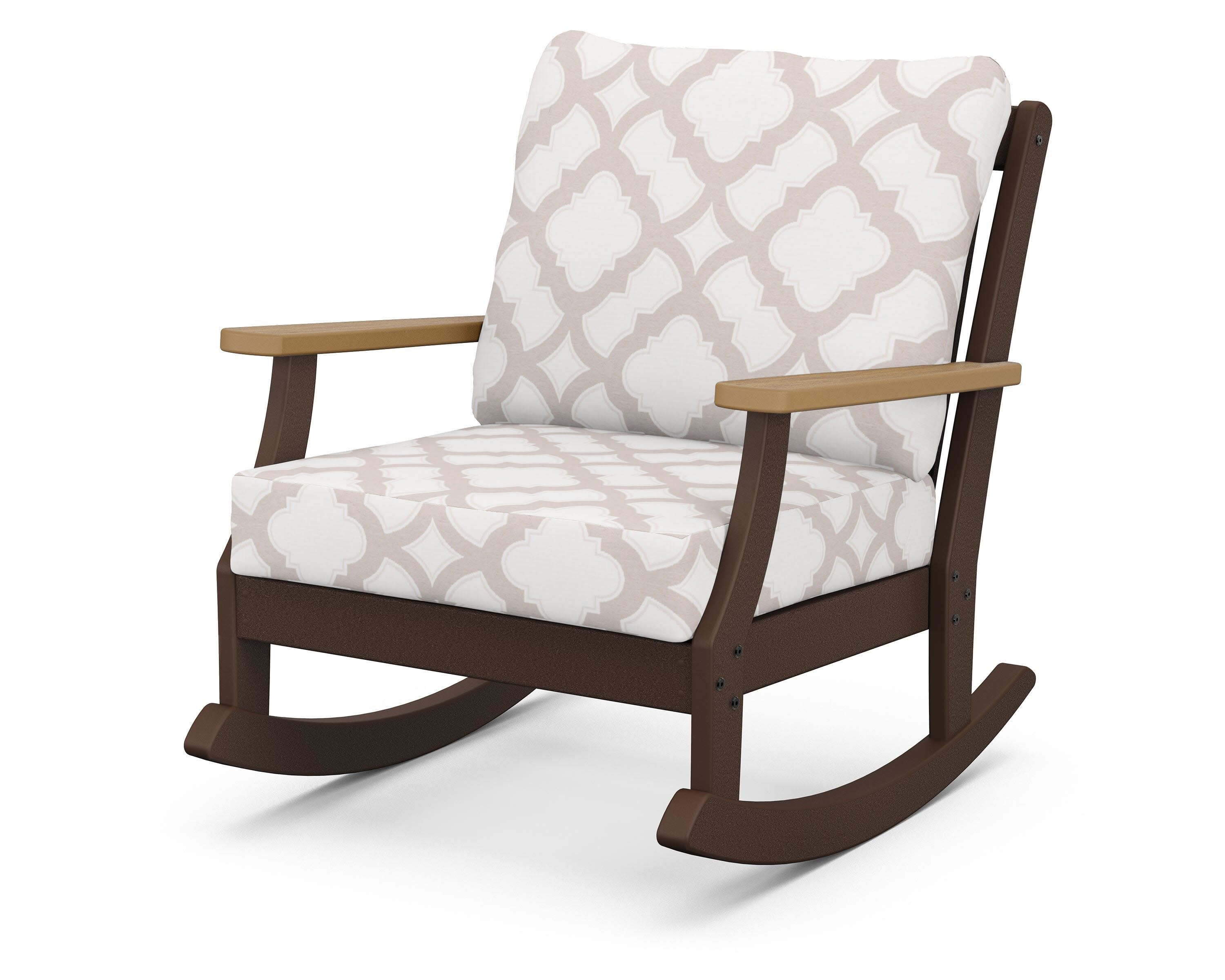 Braxton Deep Seating Rocking Chair in Mahogany / Natural / Trellis Dune Burlap