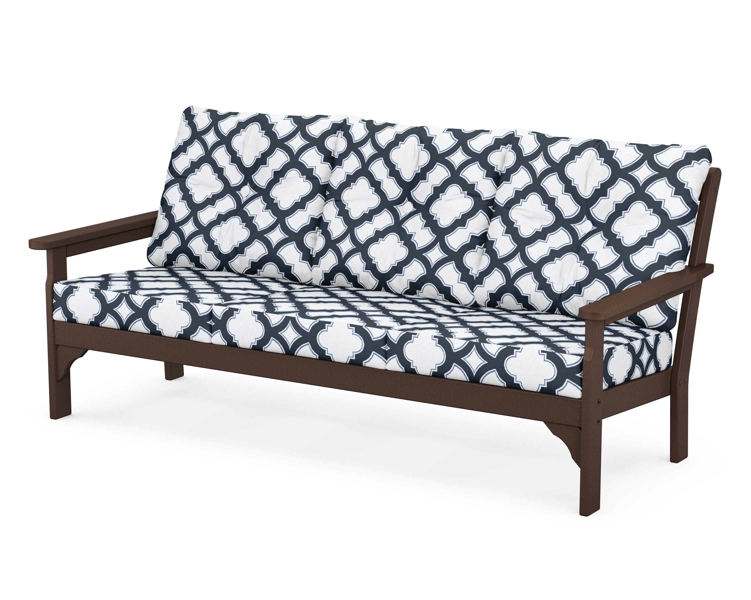 Vineyard Deep Seating Sofa in Mahogany / Trellis Marine Indigo
