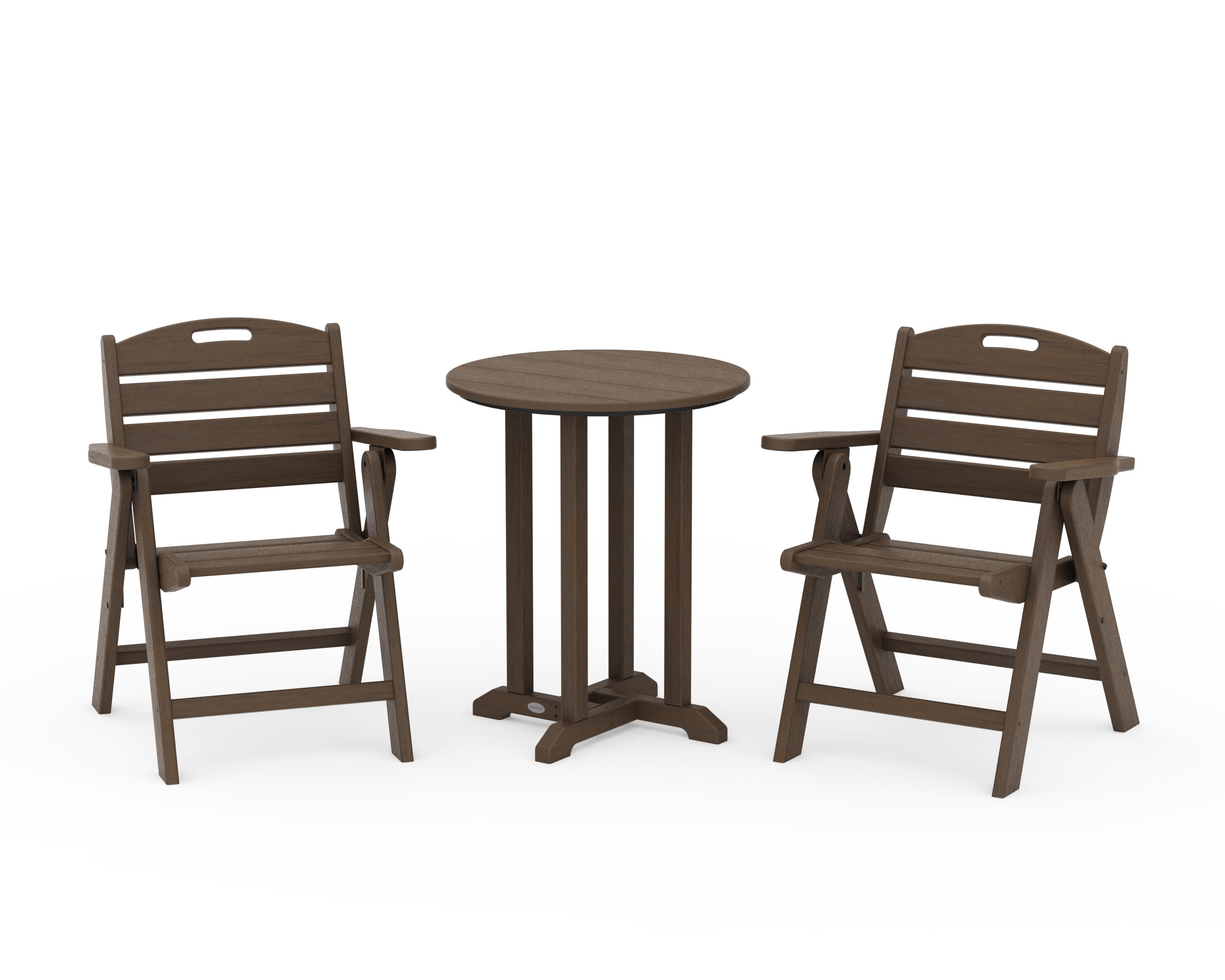 Nautical Folding Lowback Chair 3-Piece Round Bistro Dining Set in Kona
