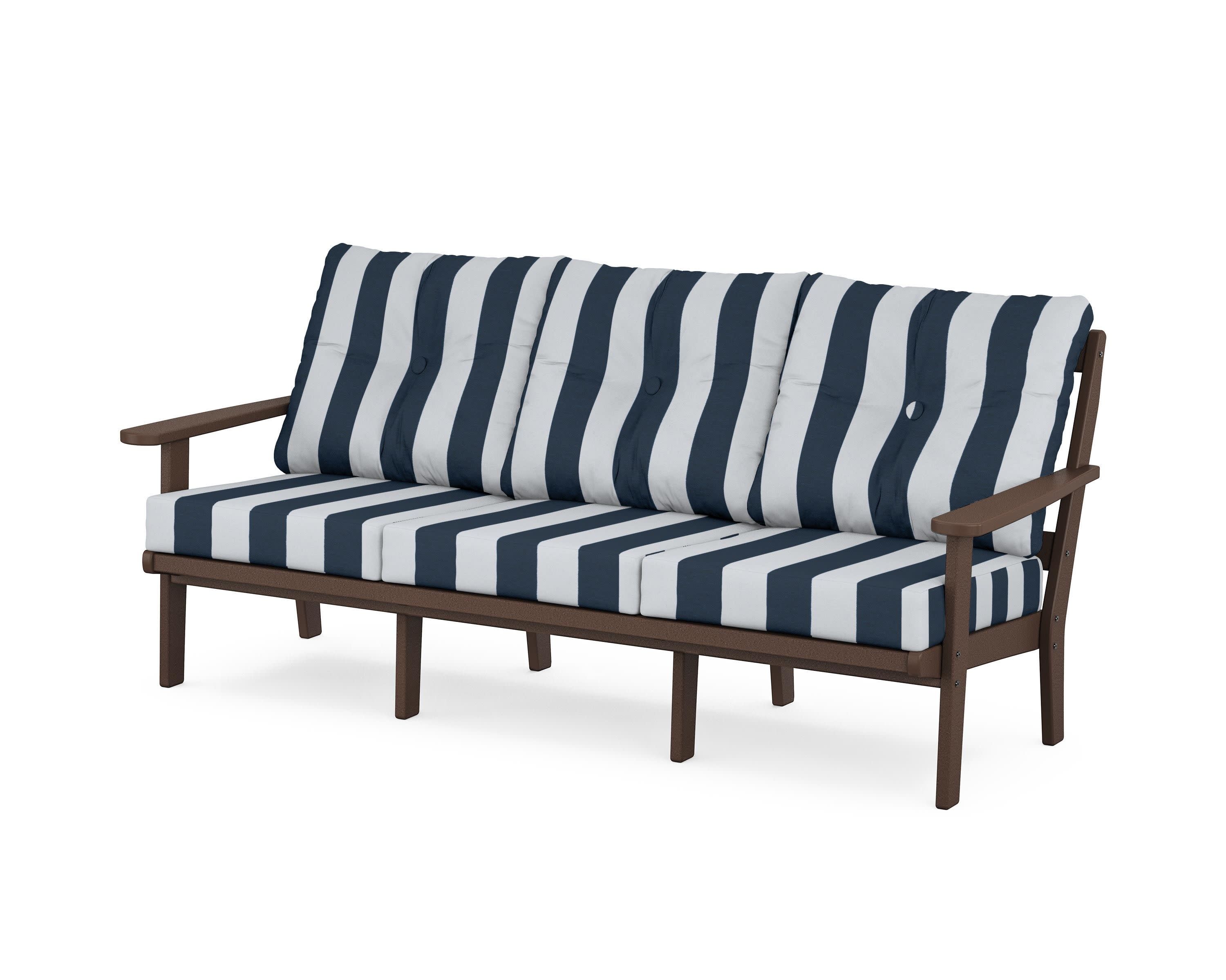 Mission Deep Seating Sofa in Mahogany / Cabana Stripe Marine Indigo