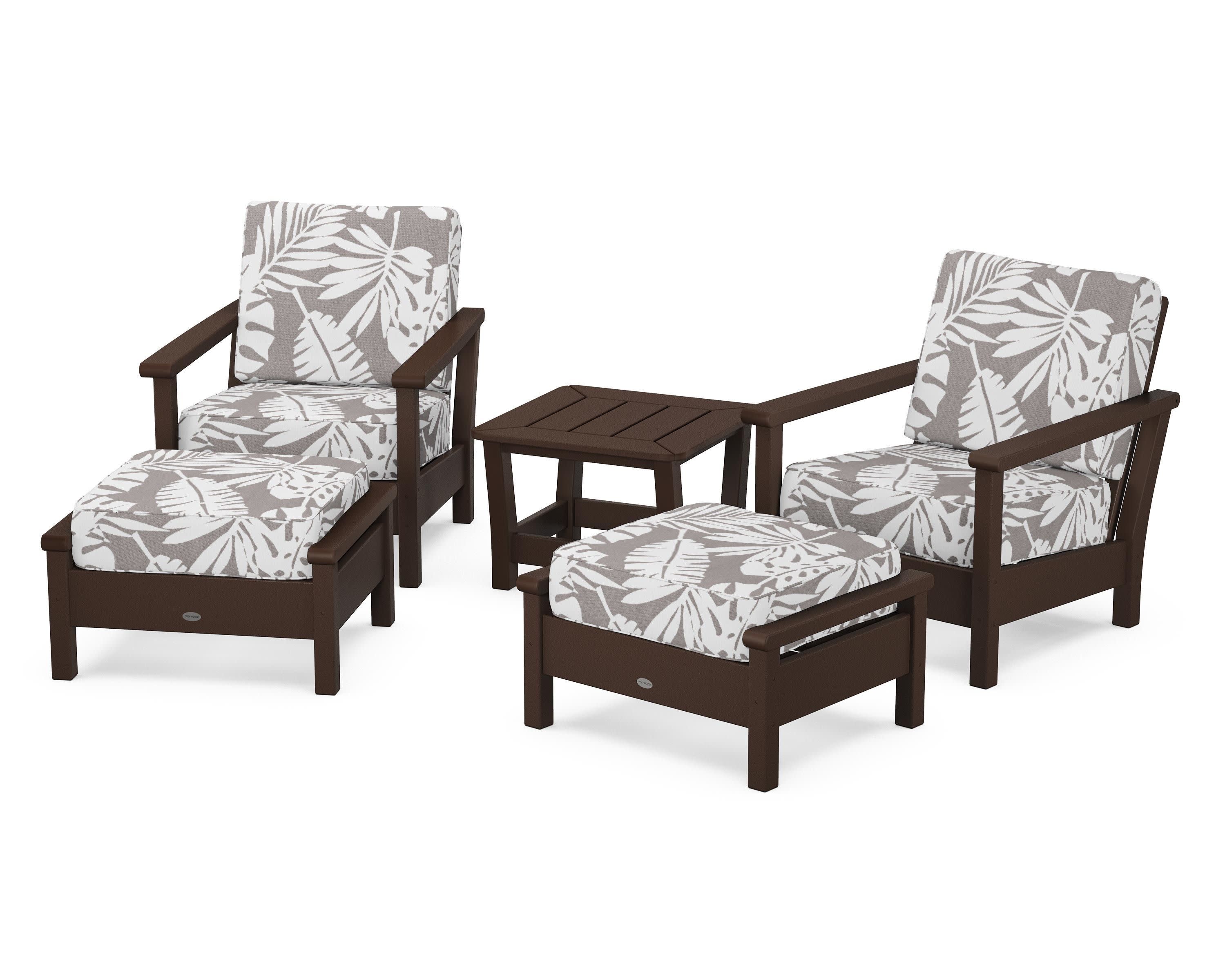 Harbour 5-Piece Deep Seating Chair Set in Mahogany / Leaf Grey Mist