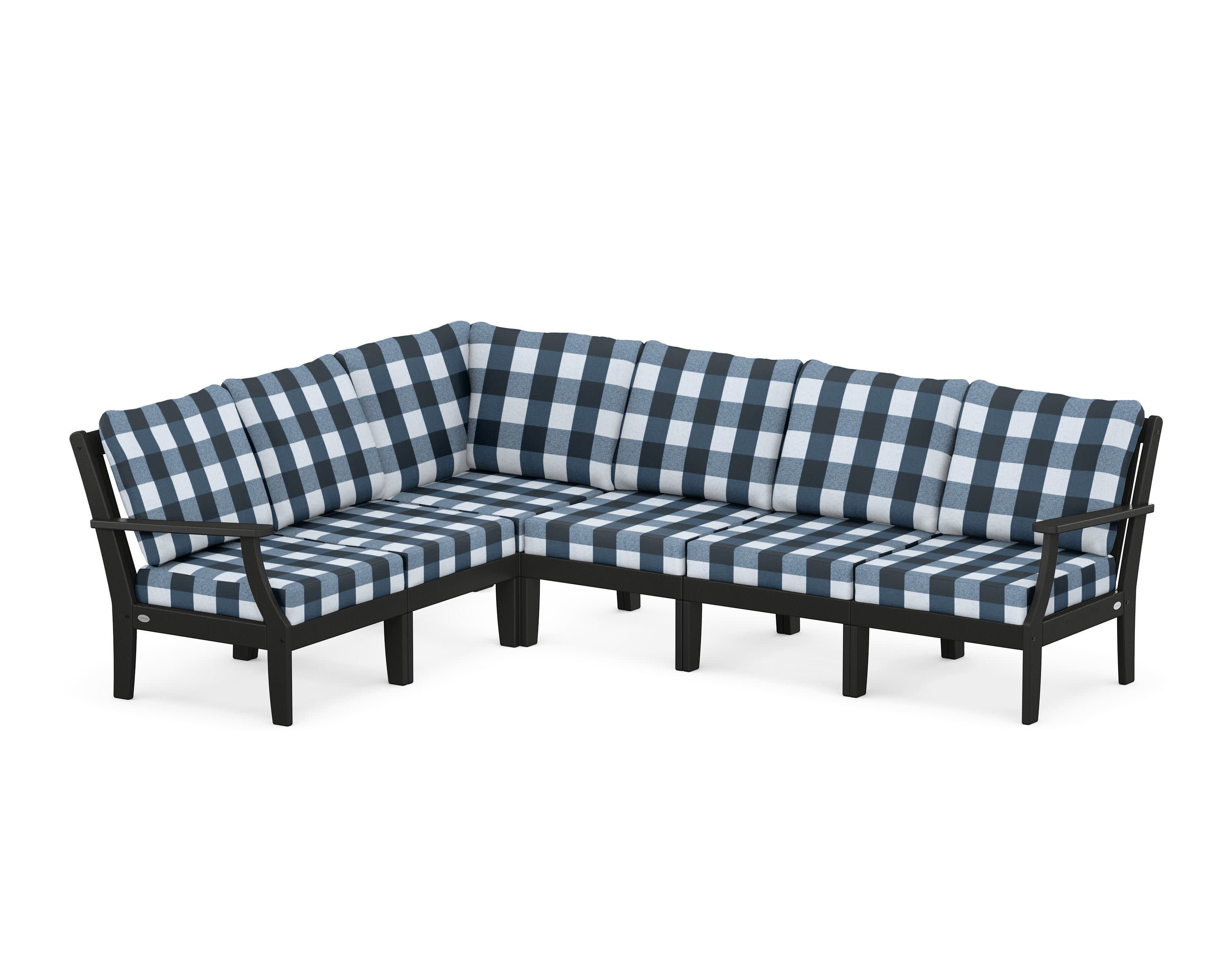Braxton Modular 6-Piece Deep Seating Set in Black / Buffalo Plaid Marine Indigo