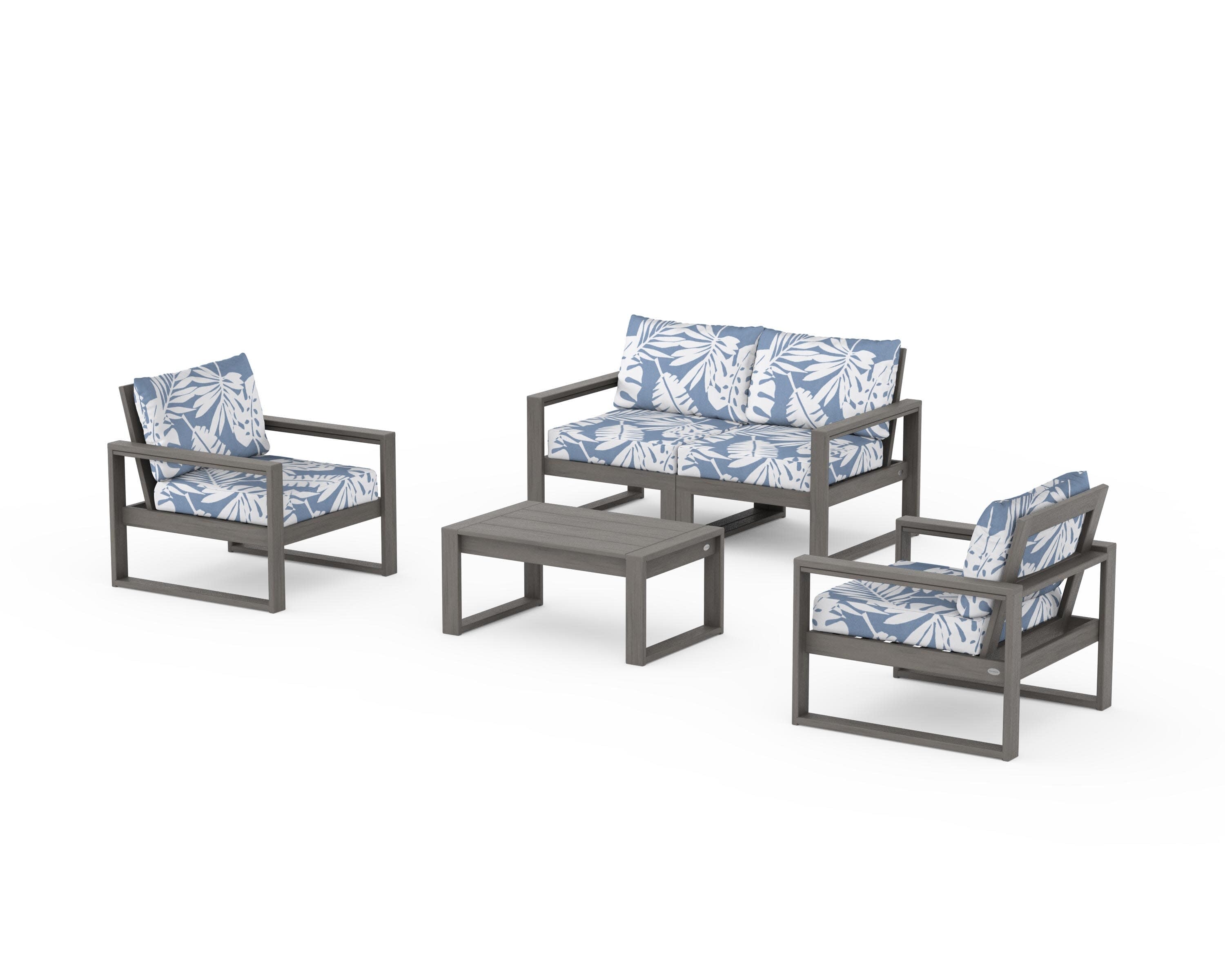 EDGE Sectional 4-Piece Deep Seating Set with Loveseat in Driftwood / Leaf Sky Blue