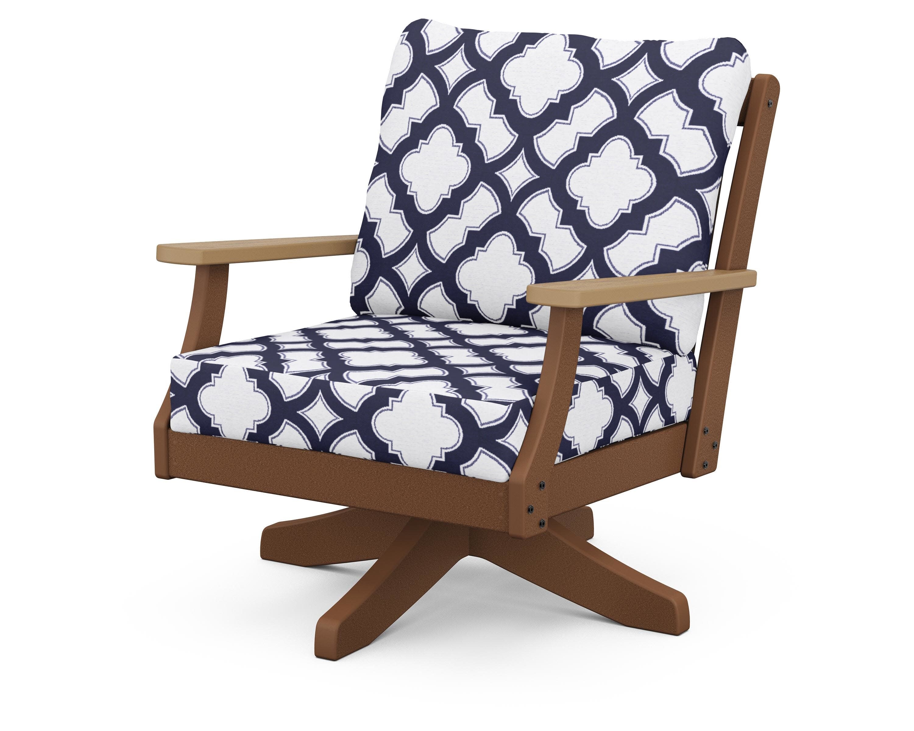 Braxton Deep Seating Swivel Chair in Teak / Natural / Trellis Navy