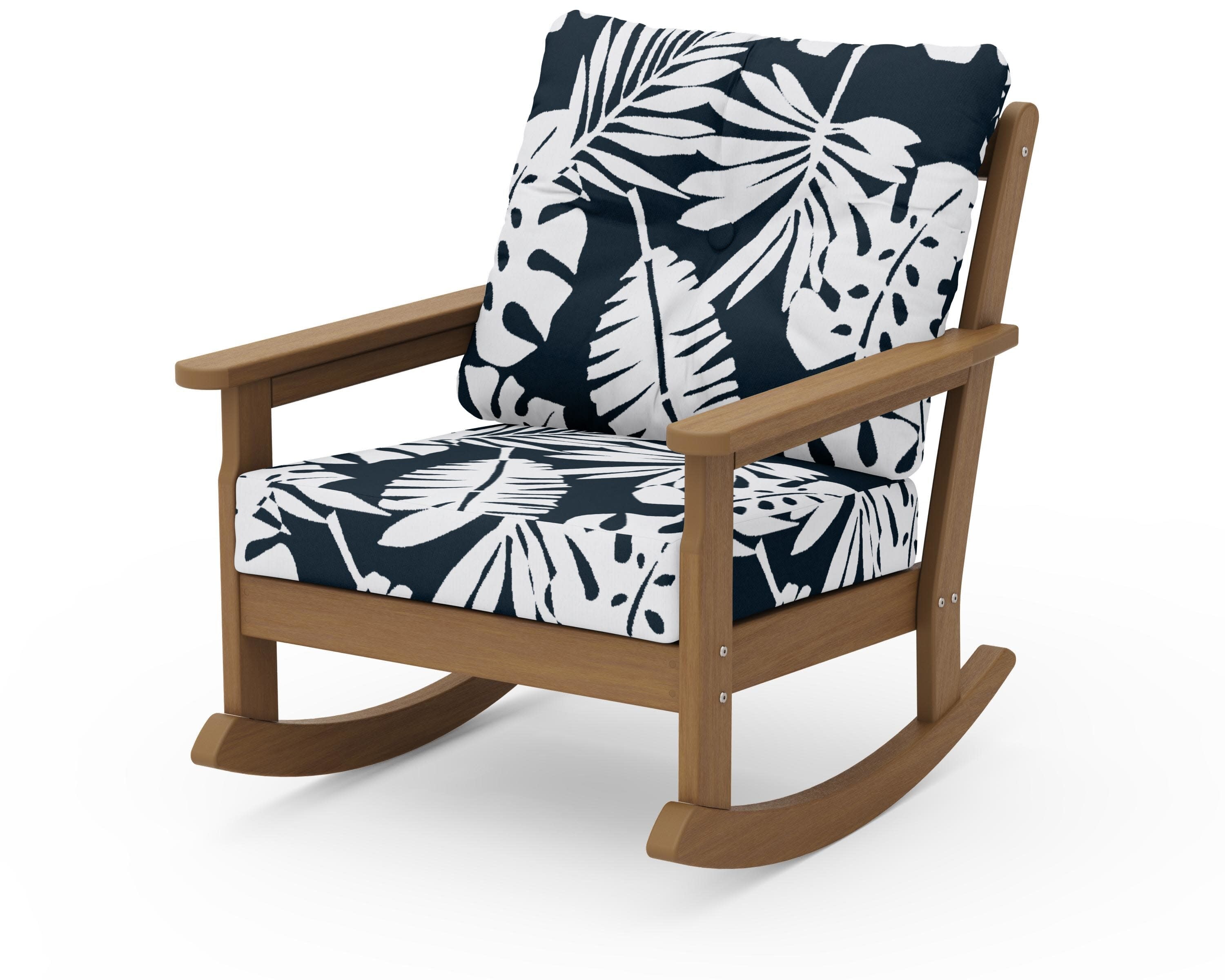 Vineyard Deep Seating Rocking Chair in Natural / Leaf Marine Indigo