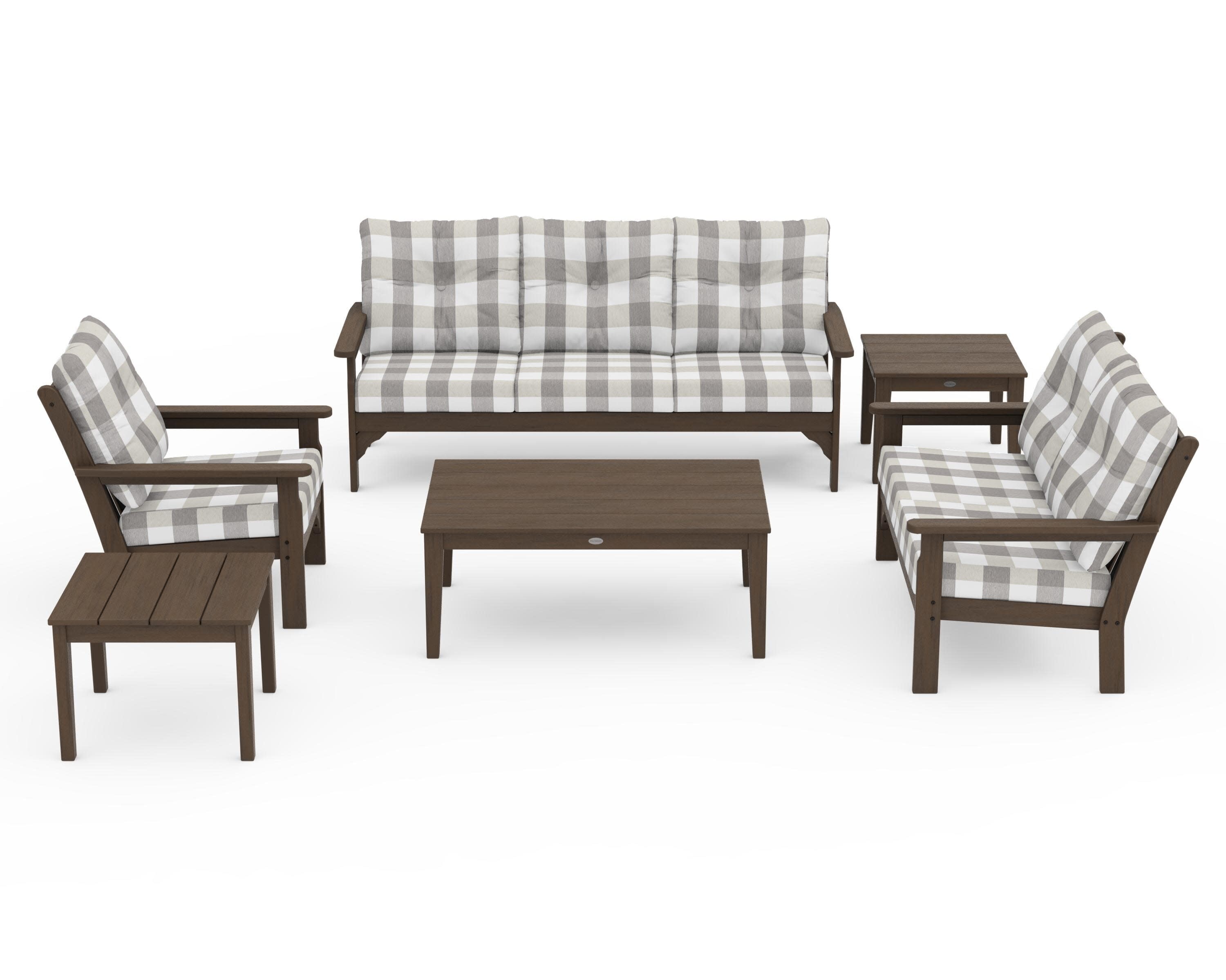 Vineyard 6-Piece Deep Seating Set in Kona / Buffalo Plaid Grey Mist