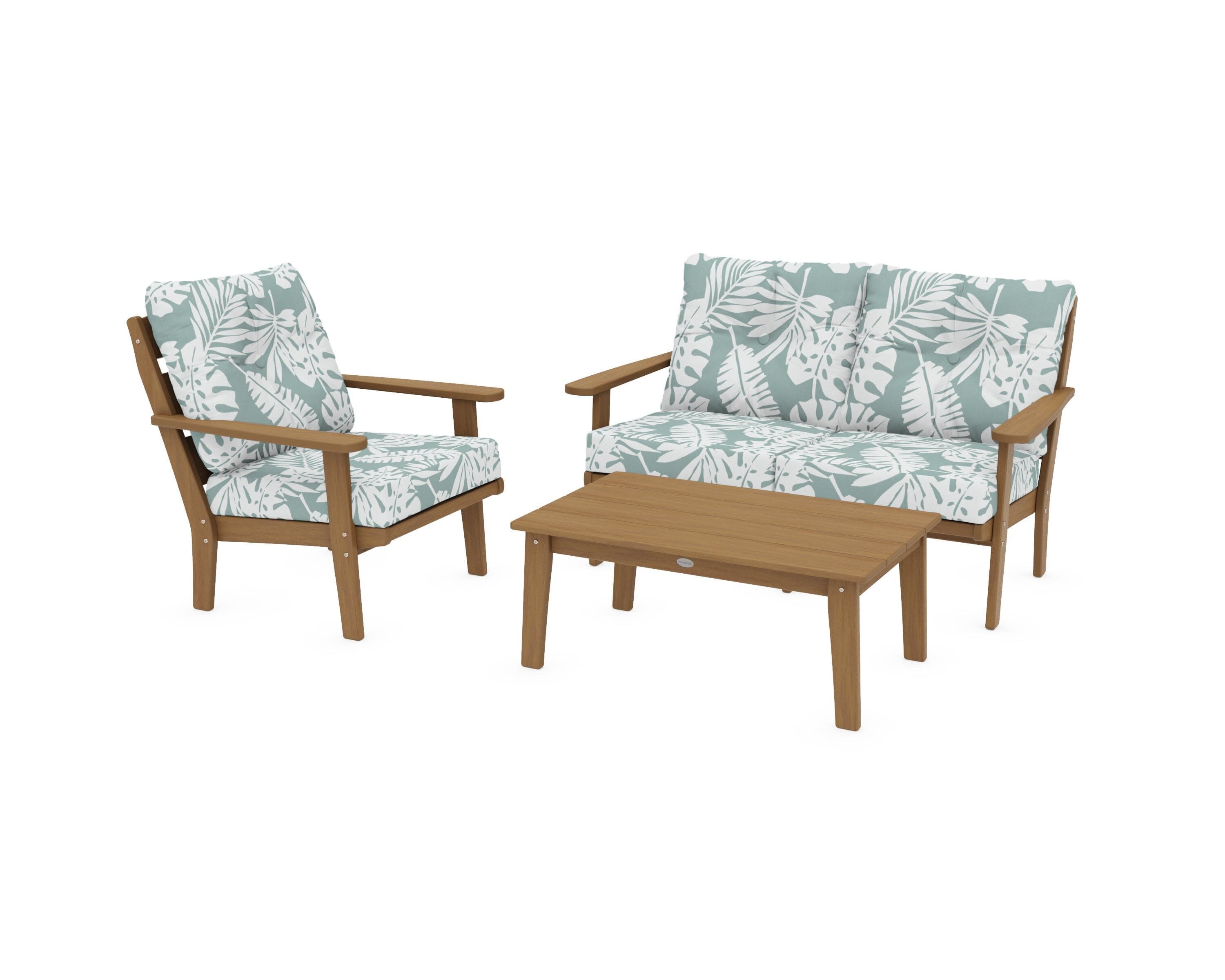 Lakeside 3-Piece Deep Seating Set in Natural / Leaf Glacier Spa