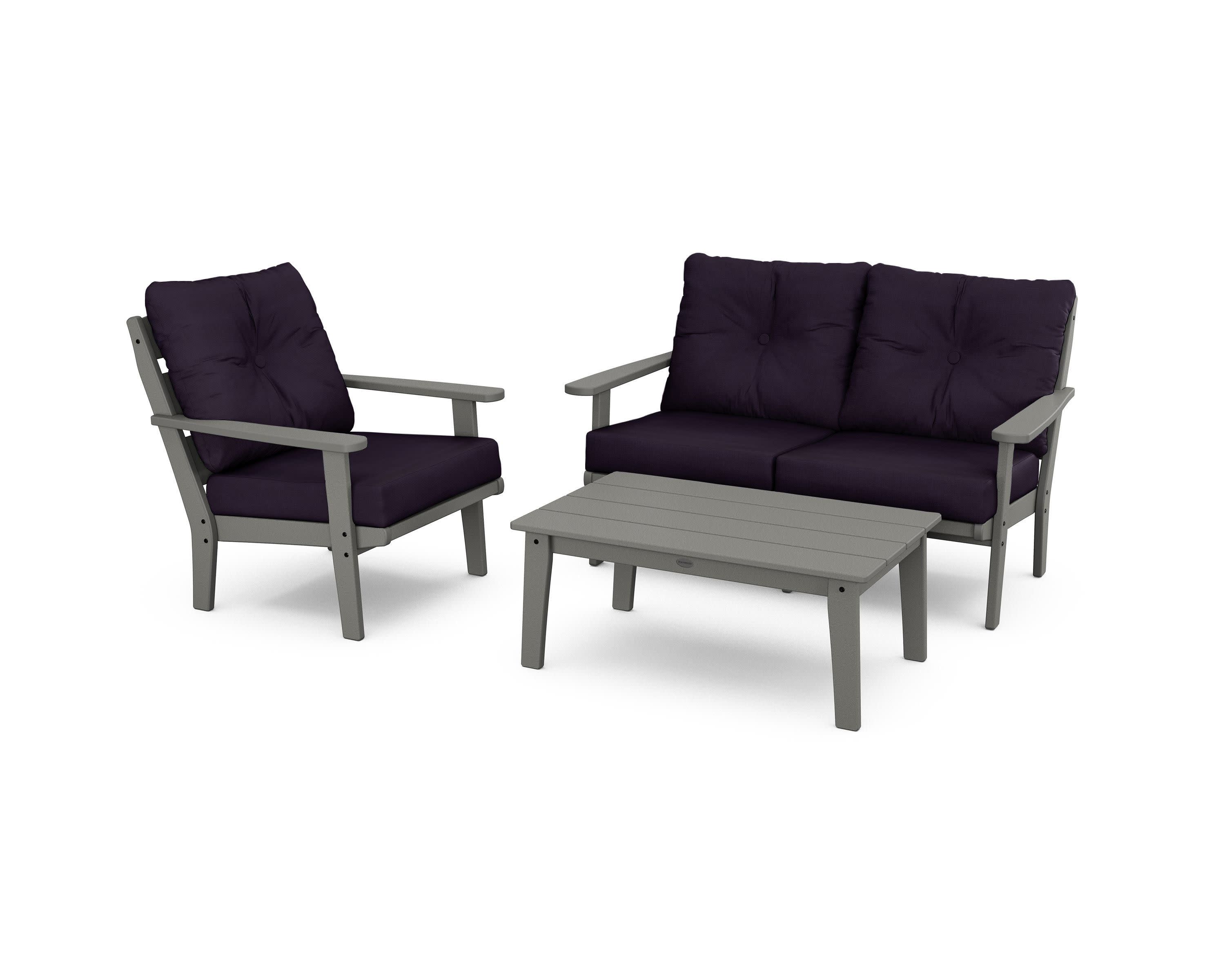 Lakeside 3-Piece Deep Seating Set in Slate Grey / Navy Linen
