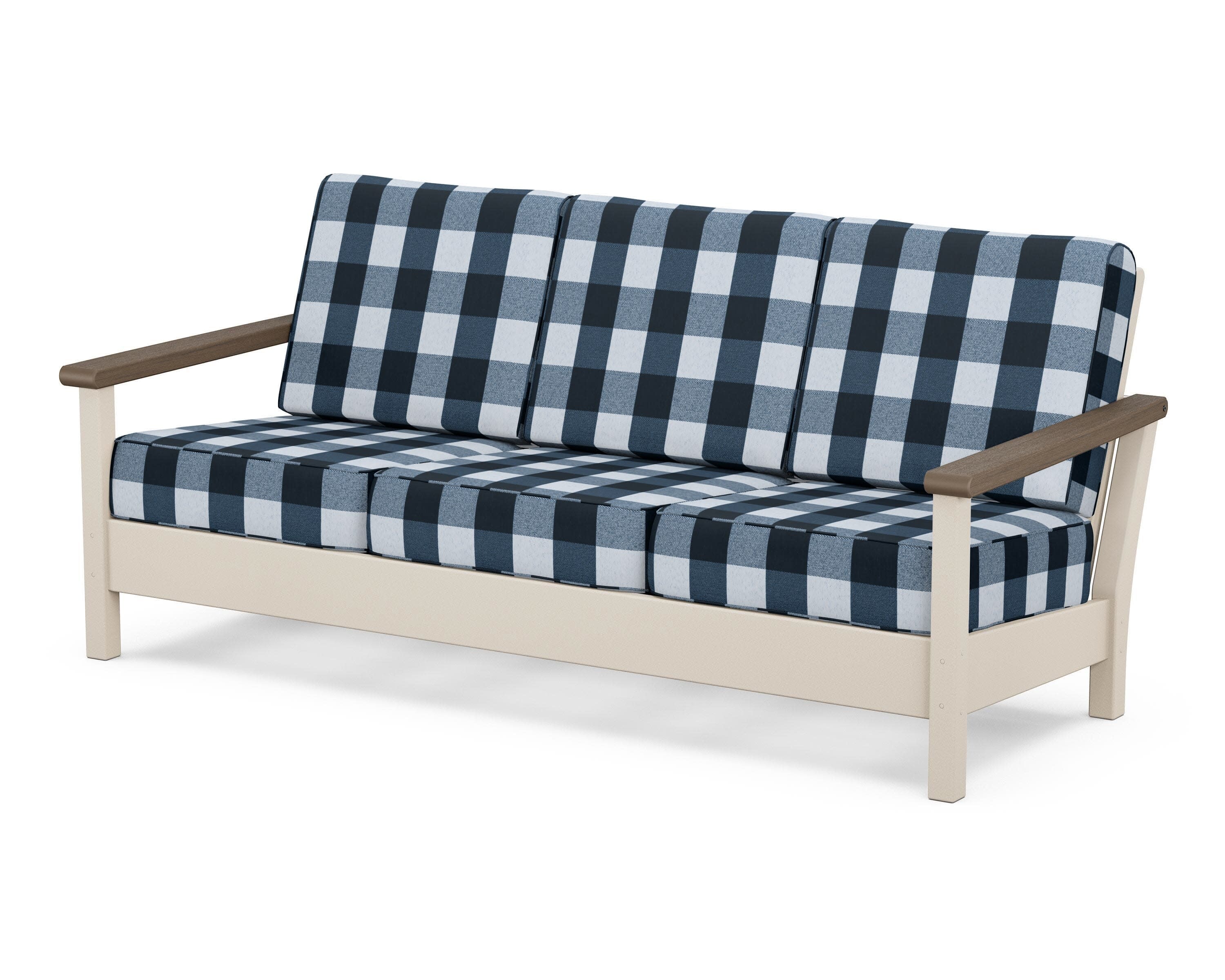 Harbour Deep Seating Sofa in Sand / Kona / Buffalo Plaid Marine Indigo