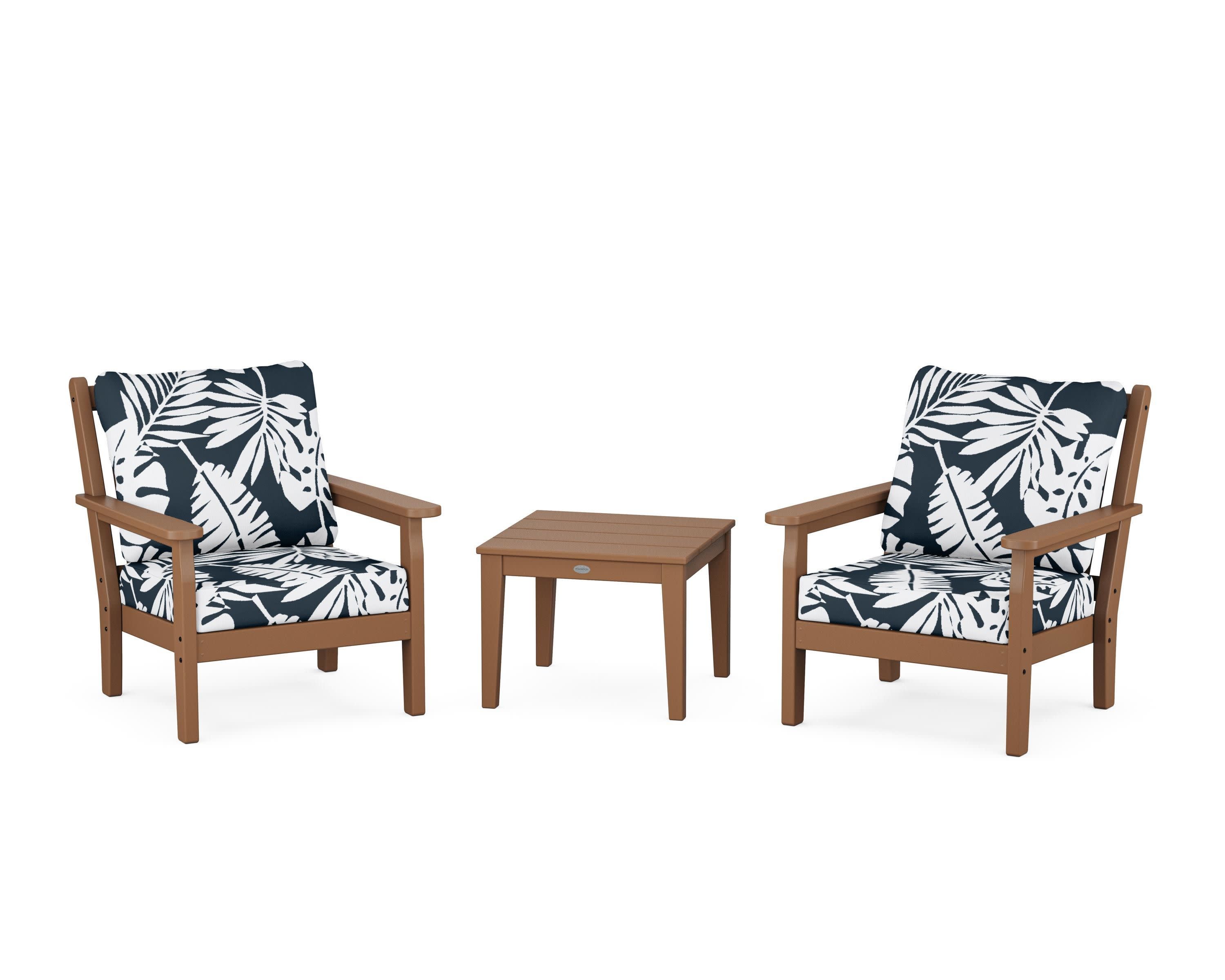 Chippendale 3-Piece Deep Seating Set in Teak / Leaf Marine Indigo