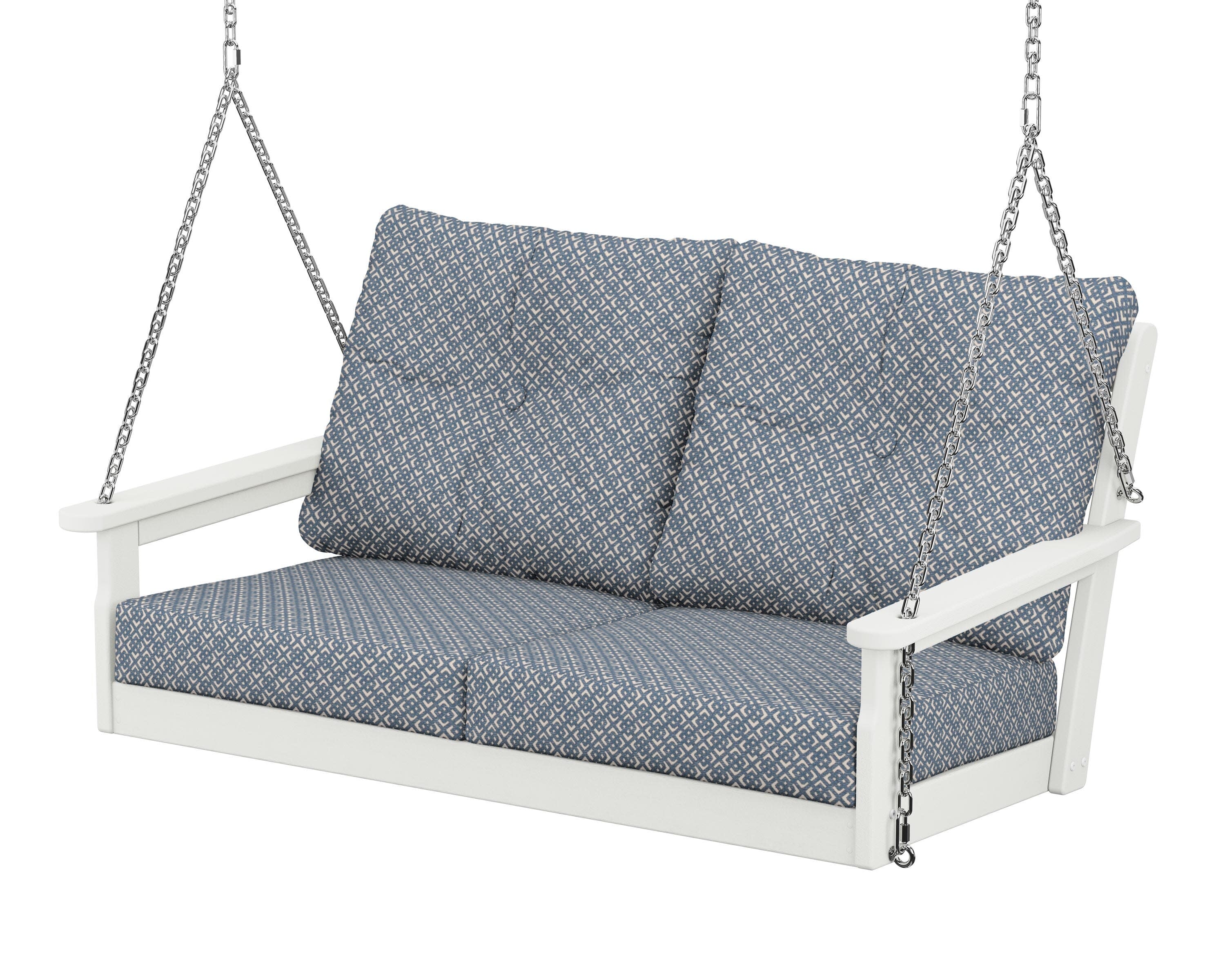 Vineyard Deep Seating Swing in Vintage White / Hopscotch